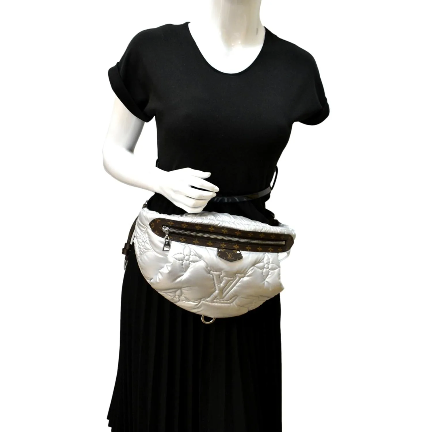 LOUIS VUITTON Nylon Monogram Canvas Maxi Bumbag Silver
