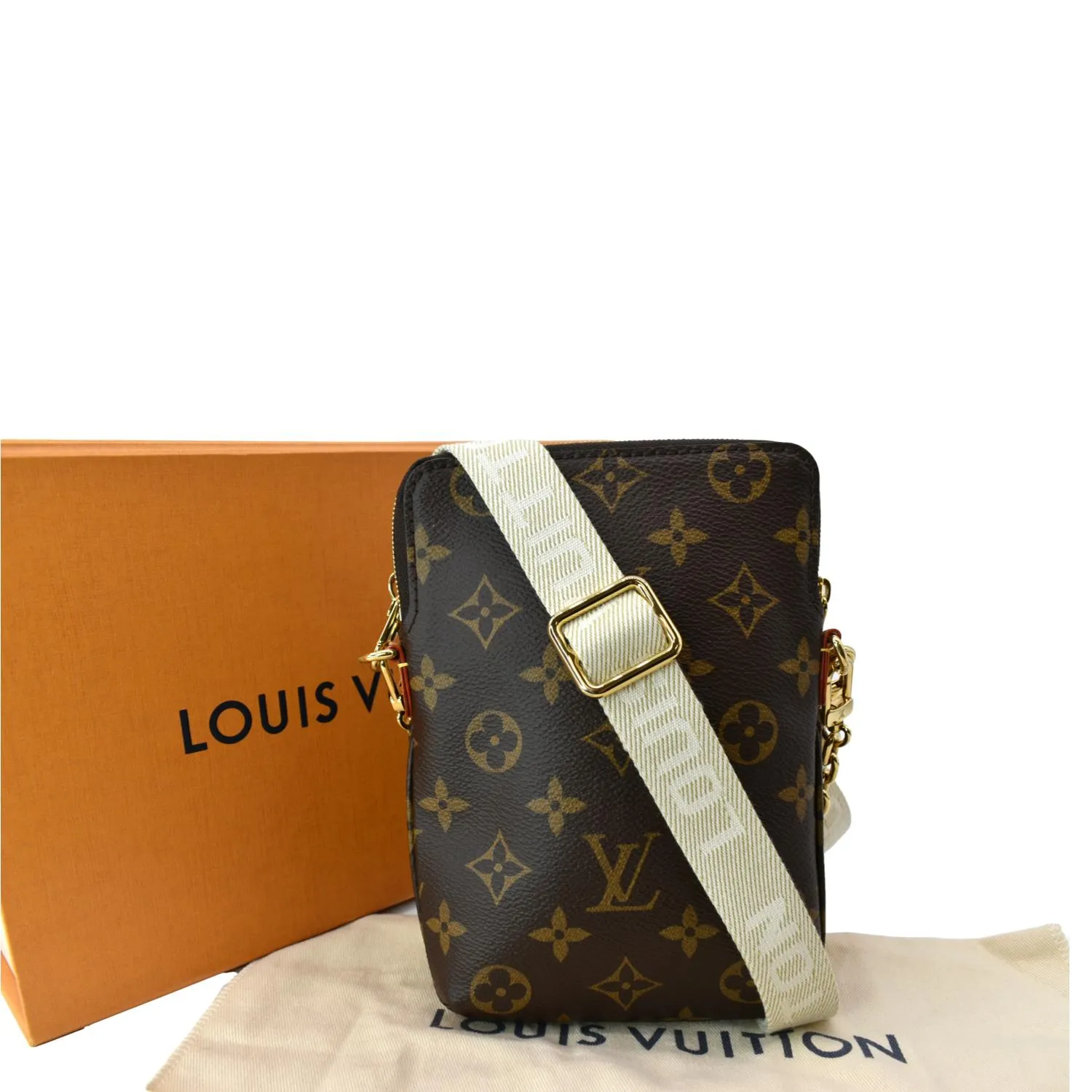 LOUIS VUITTON Utility Phone Sleeve Monogram Canvas Crossbody Bag Brown