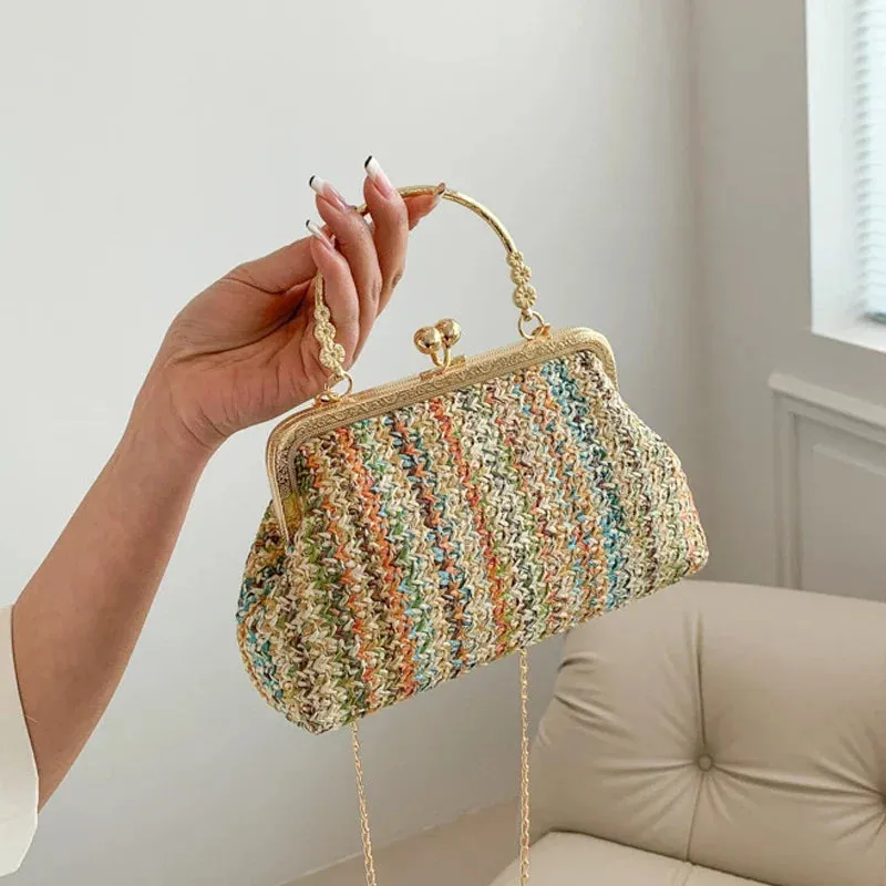 Luxury Design Small Shopper Totes Straw Woven Beach Bag Summer Travel Clutch Purse And Handbag For Women Crossbody Shoulder Bags