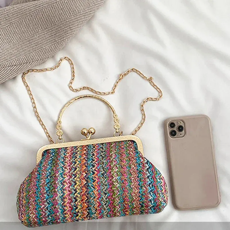 Luxury Design Small Shopper Totes Straw Woven Beach Bag Summer Travel Clutch Purse And Handbag For Women Crossbody Shoulder Bags