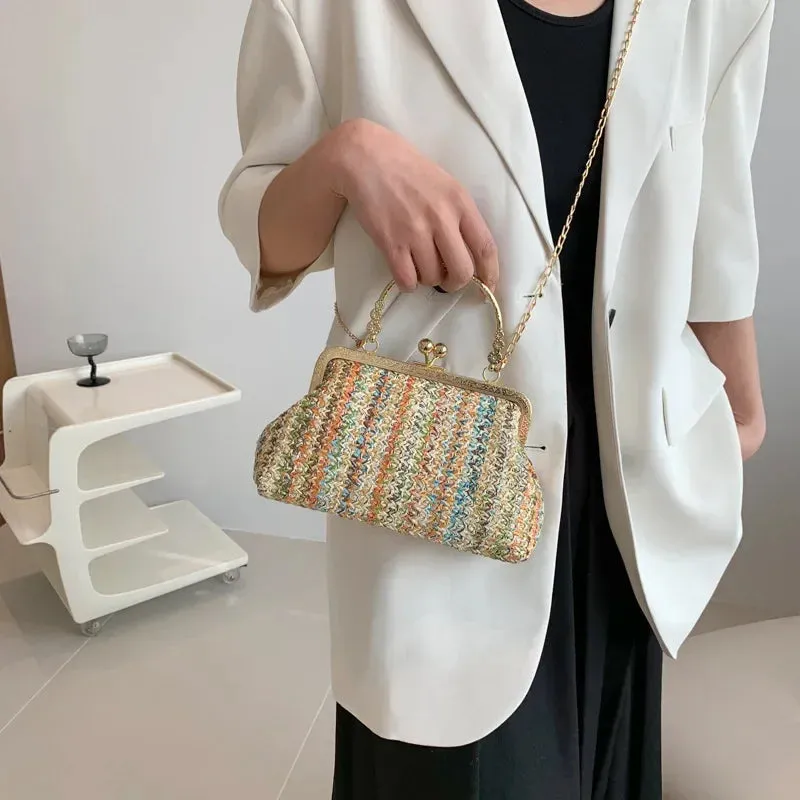 Luxury Design Small Shopper Totes Straw Woven Beach Bag Summer Travel Clutch Purse And Handbag For Women Crossbody Shoulder Bags