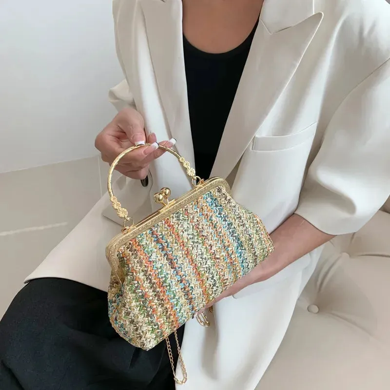 Luxury Design Small Shopper Totes Straw Woven Beach Bag Summer Travel Clutch Purse And Handbag For Women Crossbody Shoulder Bags