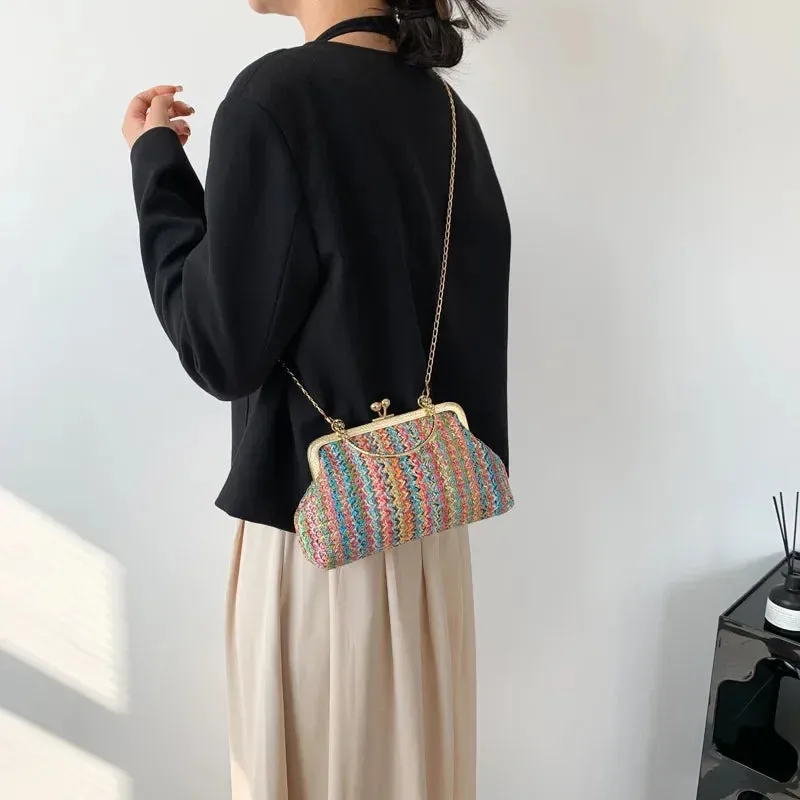 Luxury Design Small Shopper Totes Straw Woven Beach Bag Summer Travel Clutch Purse And Handbag For Women Crossbody Shoulder Bags