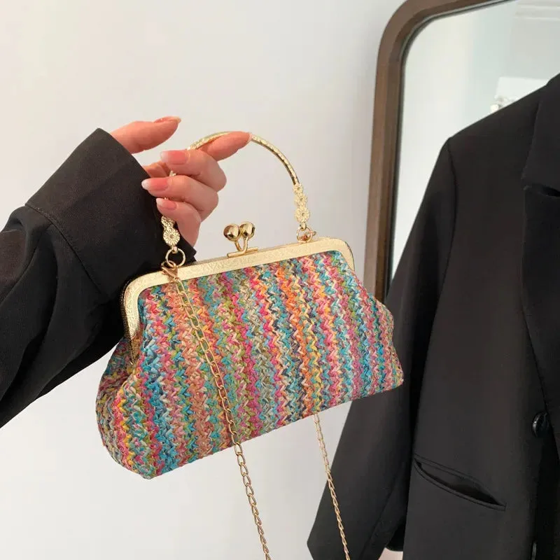 Luxury Design Small Shopper Totes Straw Woven Beach Bag Summer Travel Clutch Purse And Handbag For Women Crossbody Shoulder Bags