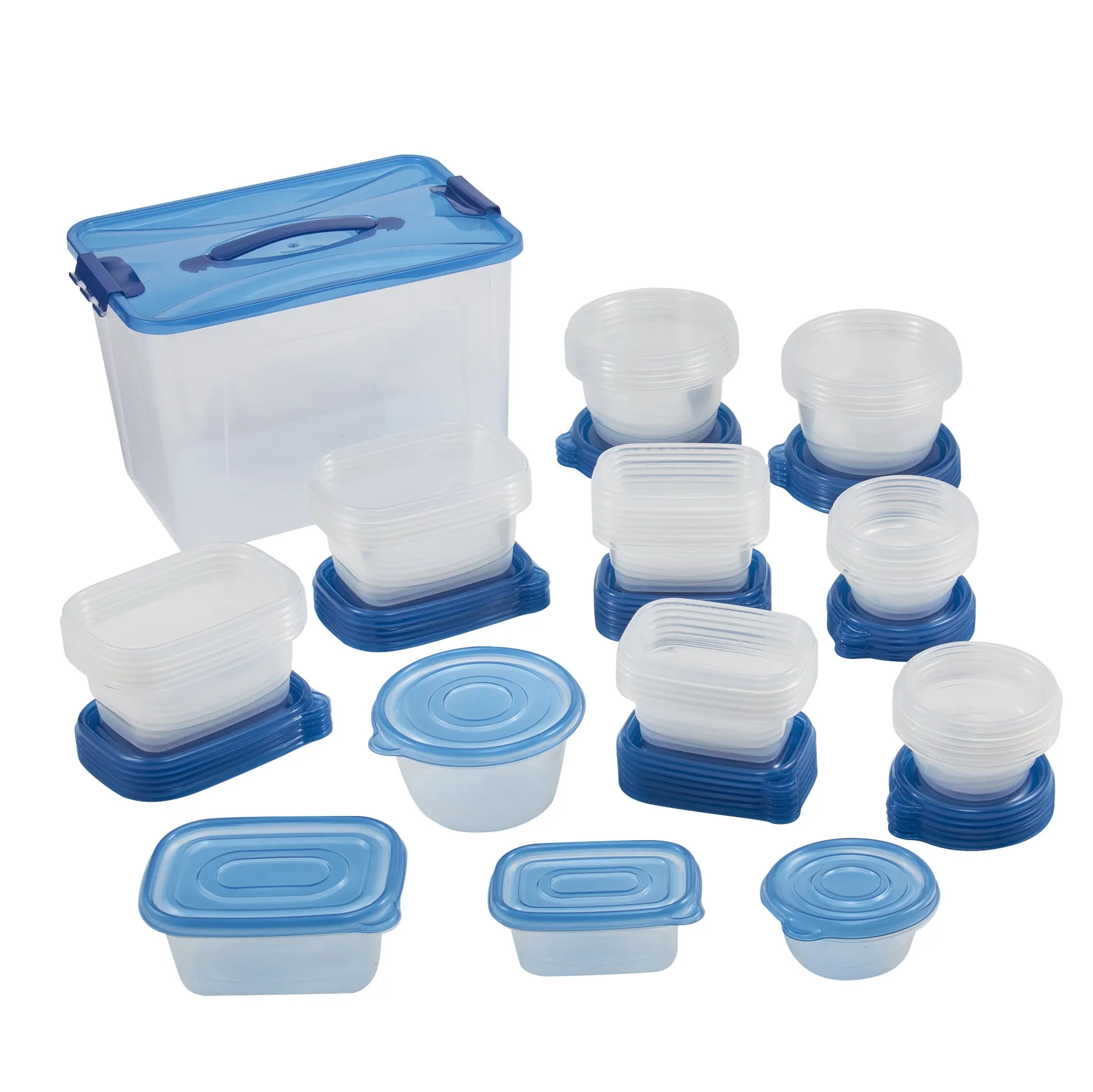 Mainstays Mainstays 92PC Multi Size Food Storage Container Set, Clear & Blue Lid, 46CT