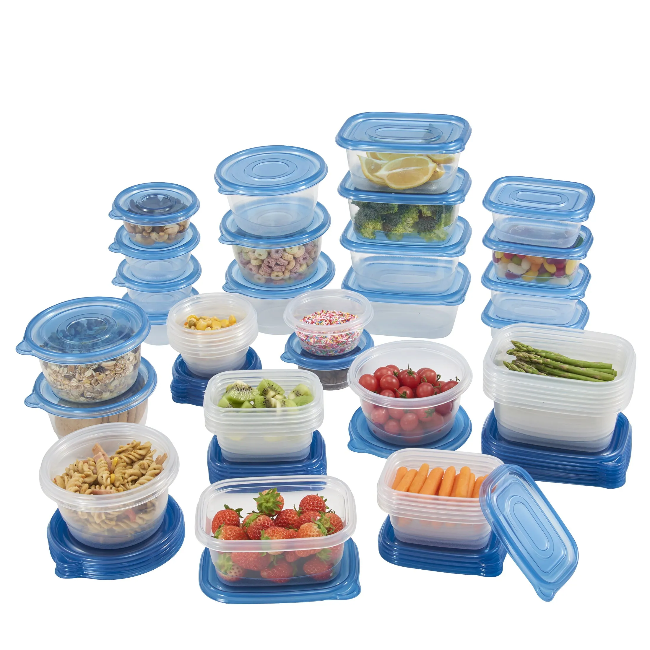 Mainstays Mainstays 92PC Multi Size Food Storage Container Set, Clear & Blue Lid, 46CT
