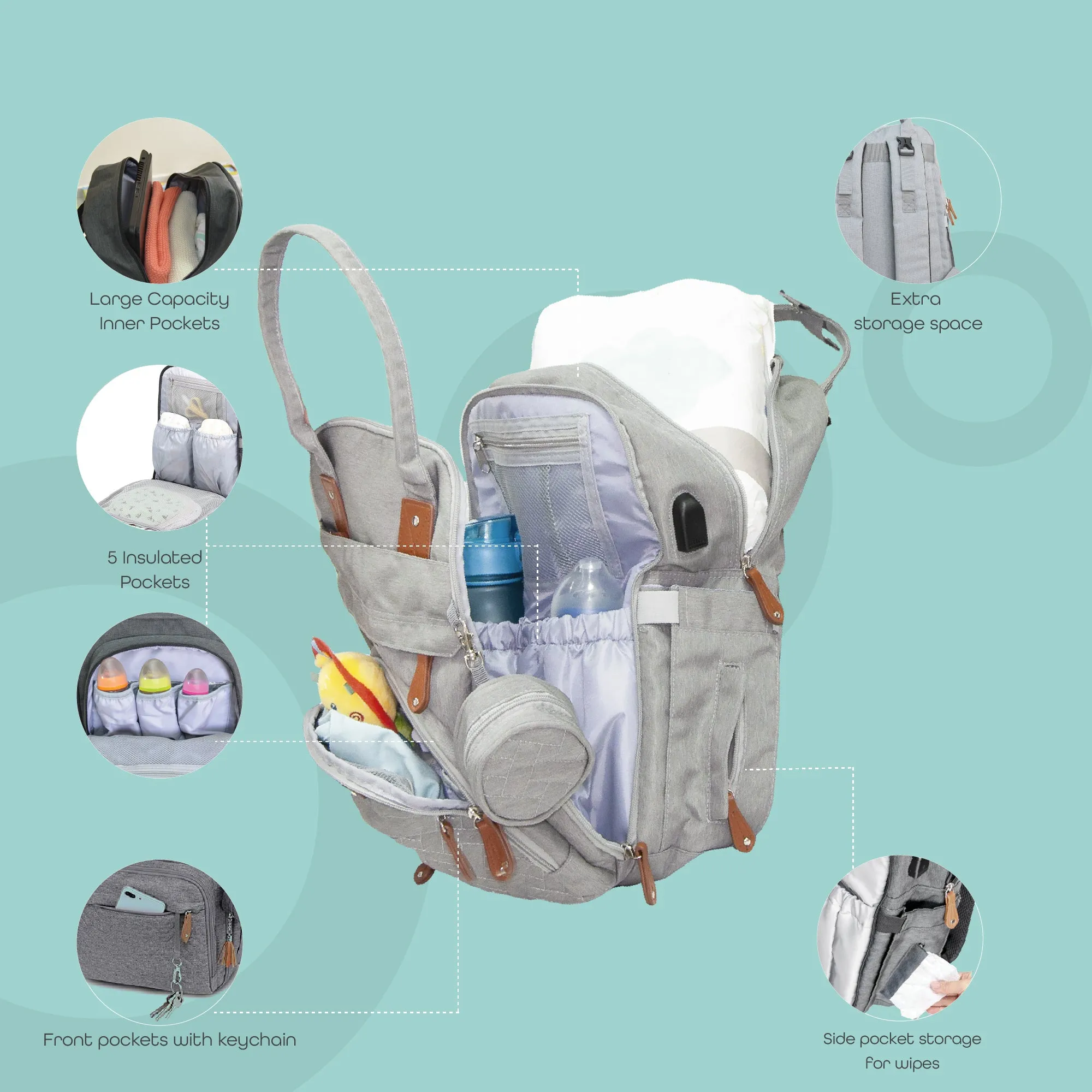 Moon - Karyme - Diaper Back Pack With Pacifier  - Grey