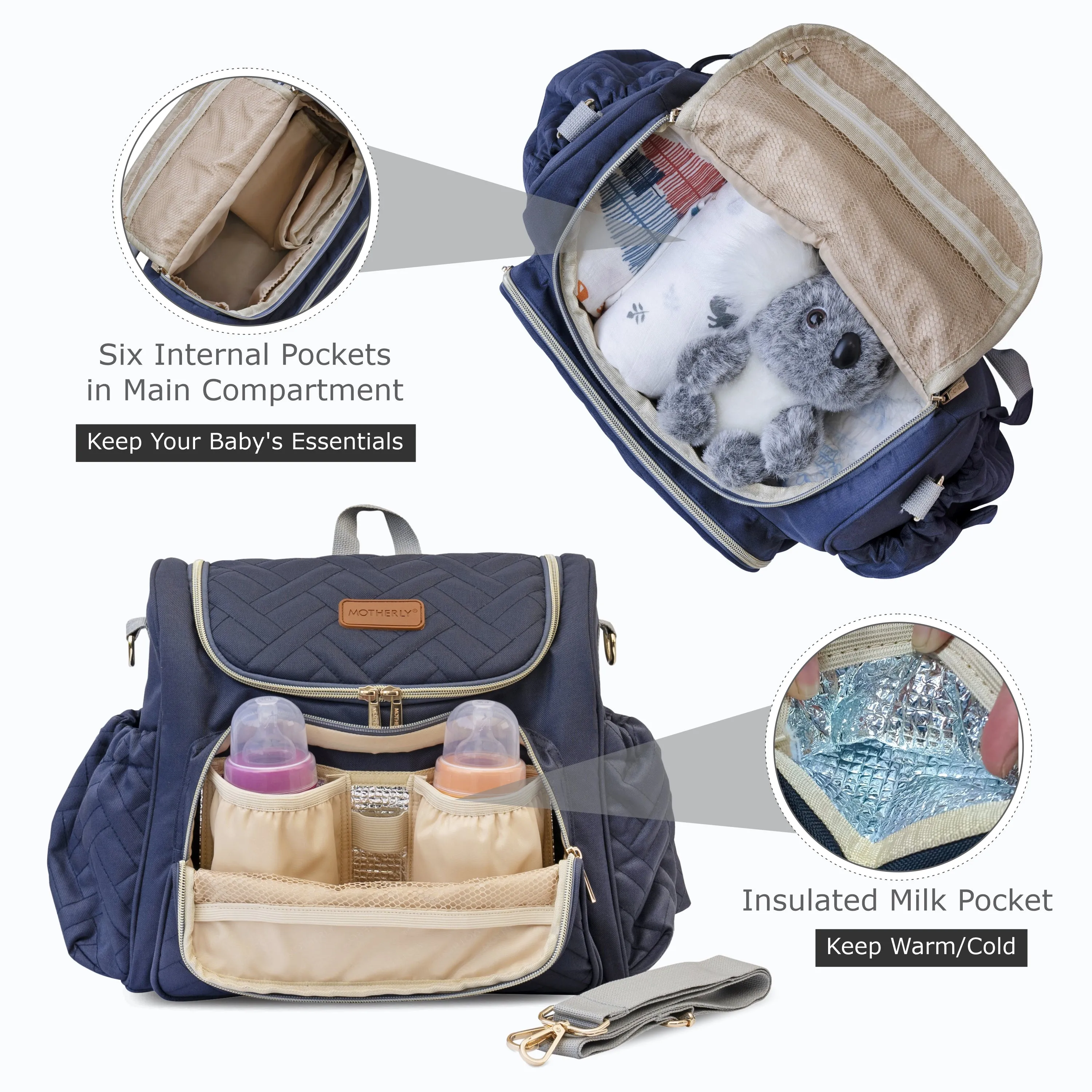 Motherly Diaper Quilted Diaper Bag for Mothers for Travel with Changing Mat - Spacious Diaper Bags for Mom | Baby Bag with Multi-Pocket Design | Maternity Bags for Mother and Baby (Black)