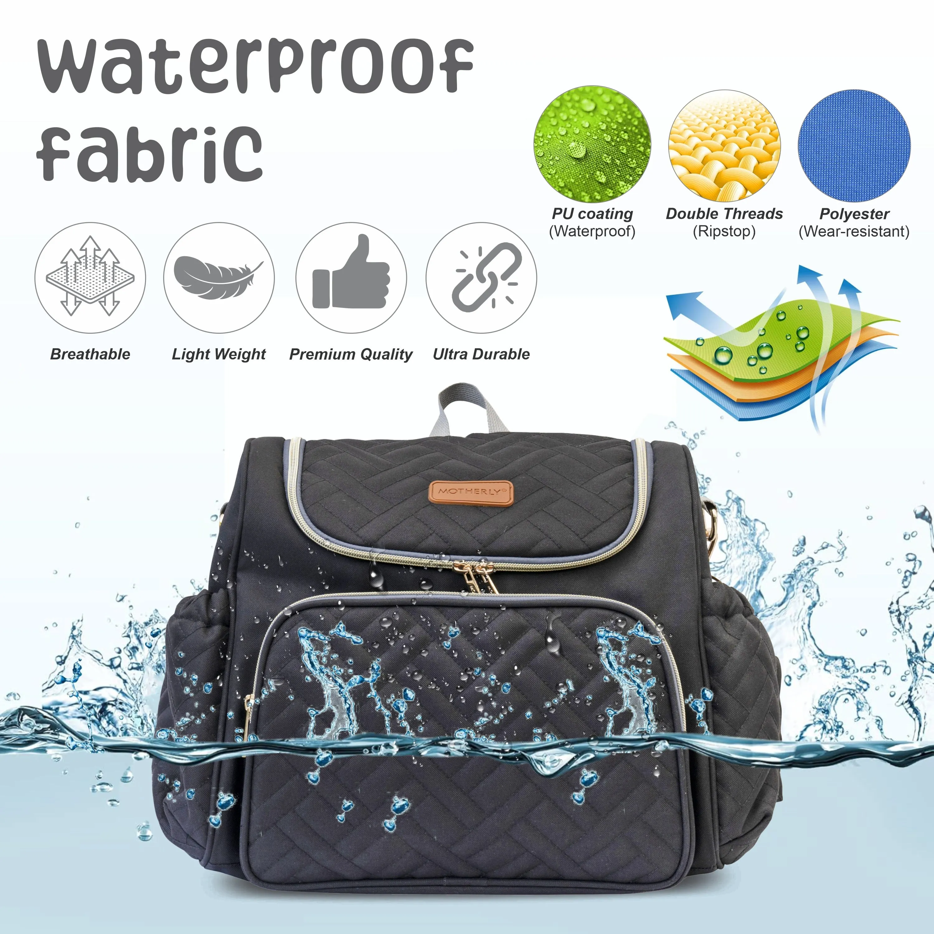 Motherly Diaper Quilted Diaper Bag for Mothers for Travel with Changing Mat - Spacious Diaper Bags for Mom | Baby Bag with Multi-Pocket Design | Maternity Bags for Mother and Baby (Black)