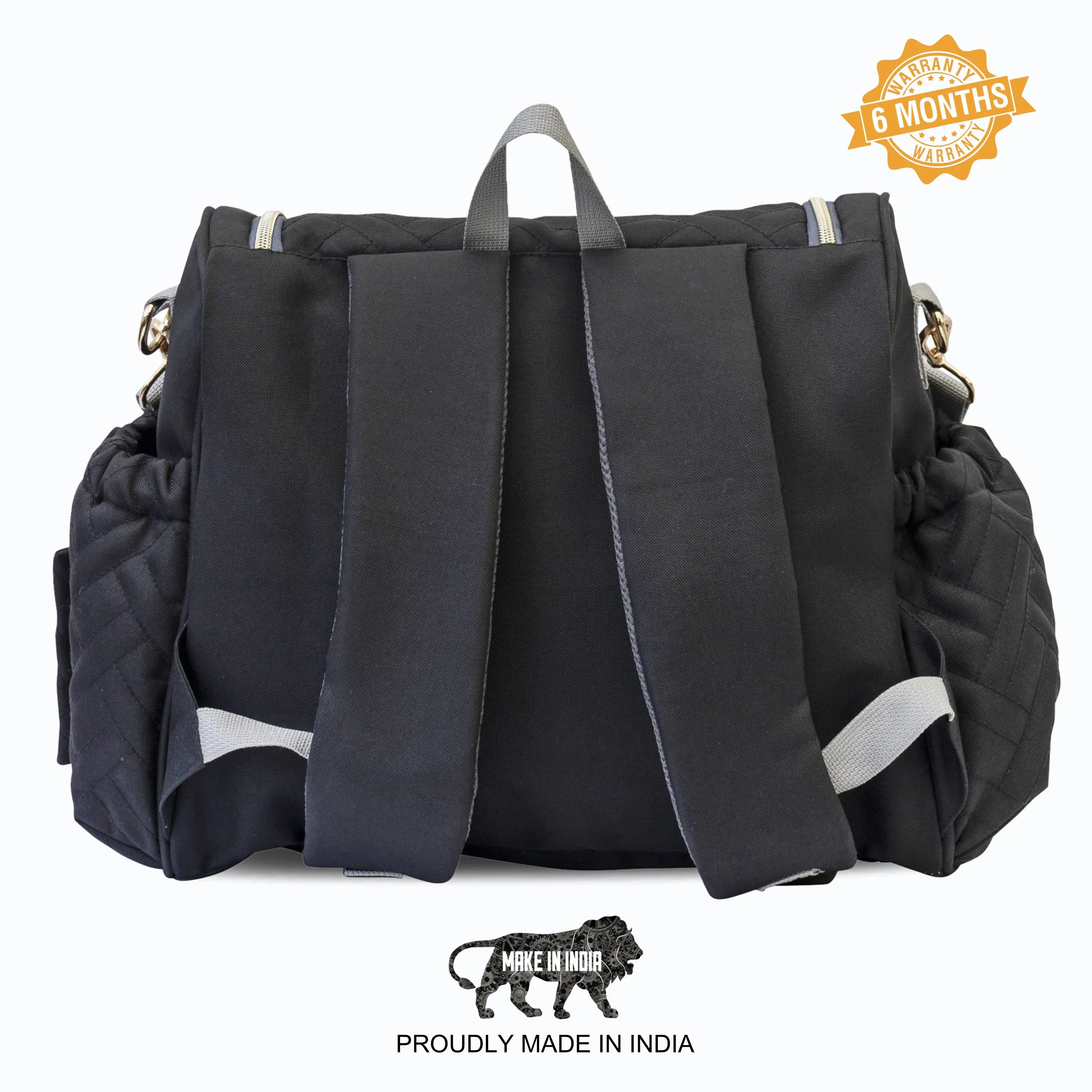 Motherly Diaper Quilted Diaper Bag for Mothers for Travel with Changing Mat - Spacious Diaper Bags for Mom | Baby Bag with Multi-Pocket Design | Maternity Bags for Mother and Baby (Black)