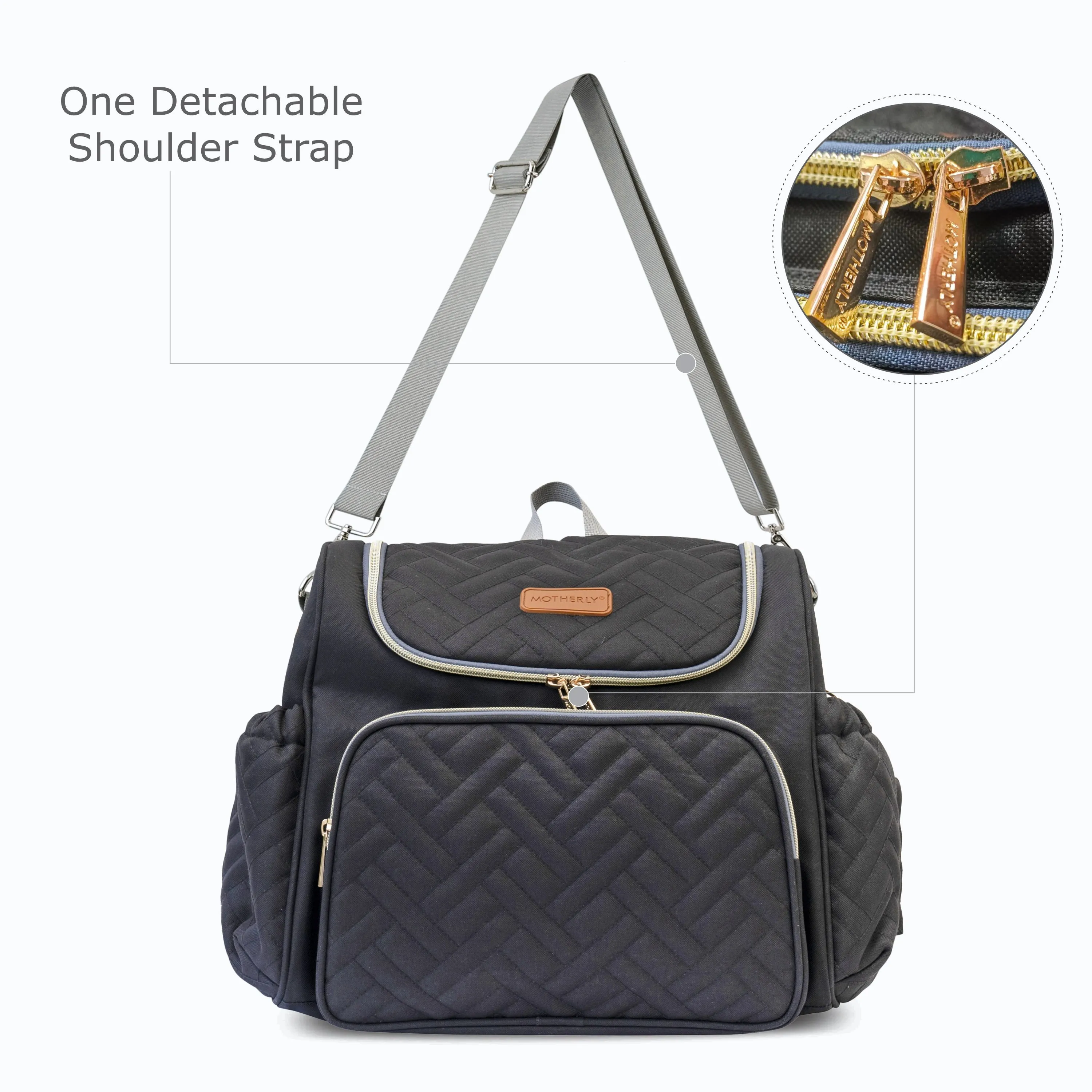 Motherly Diaper Quilted Diaper Bag for Mothers for Travel with Changing Mat - Spacious Diaper Bags for Mom | Baby Bag with Multi-Pocket Design | Maternity Bags for Mother and Baby (Black)