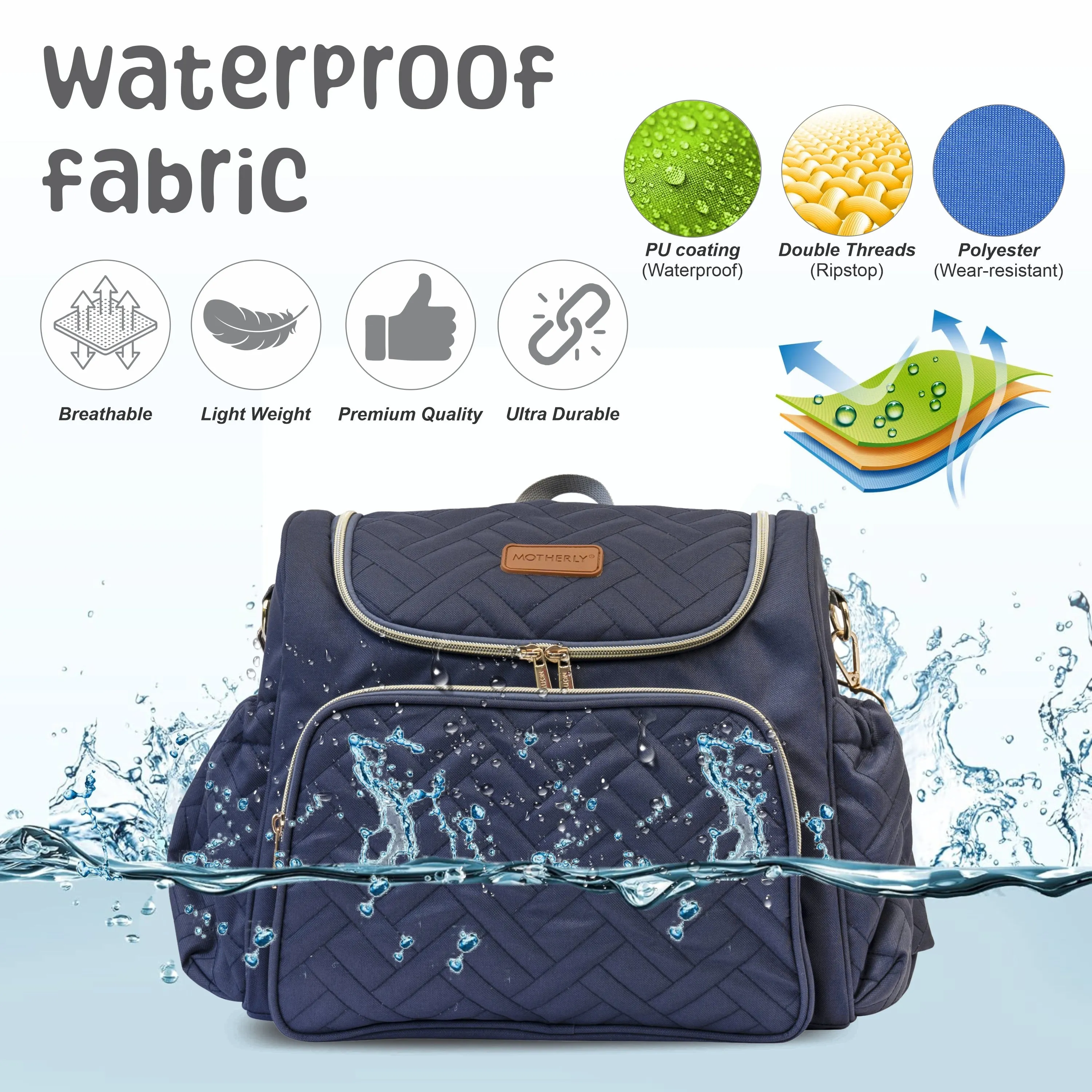 Motherly Diaper Quilted Diaper Bag for Mothers for Travel with Changing Mat - Spacious Diaper Bags for Mom | Baby Bag with Multi-Pocket Design | Maternity Bags for Mother and Baby (Black)