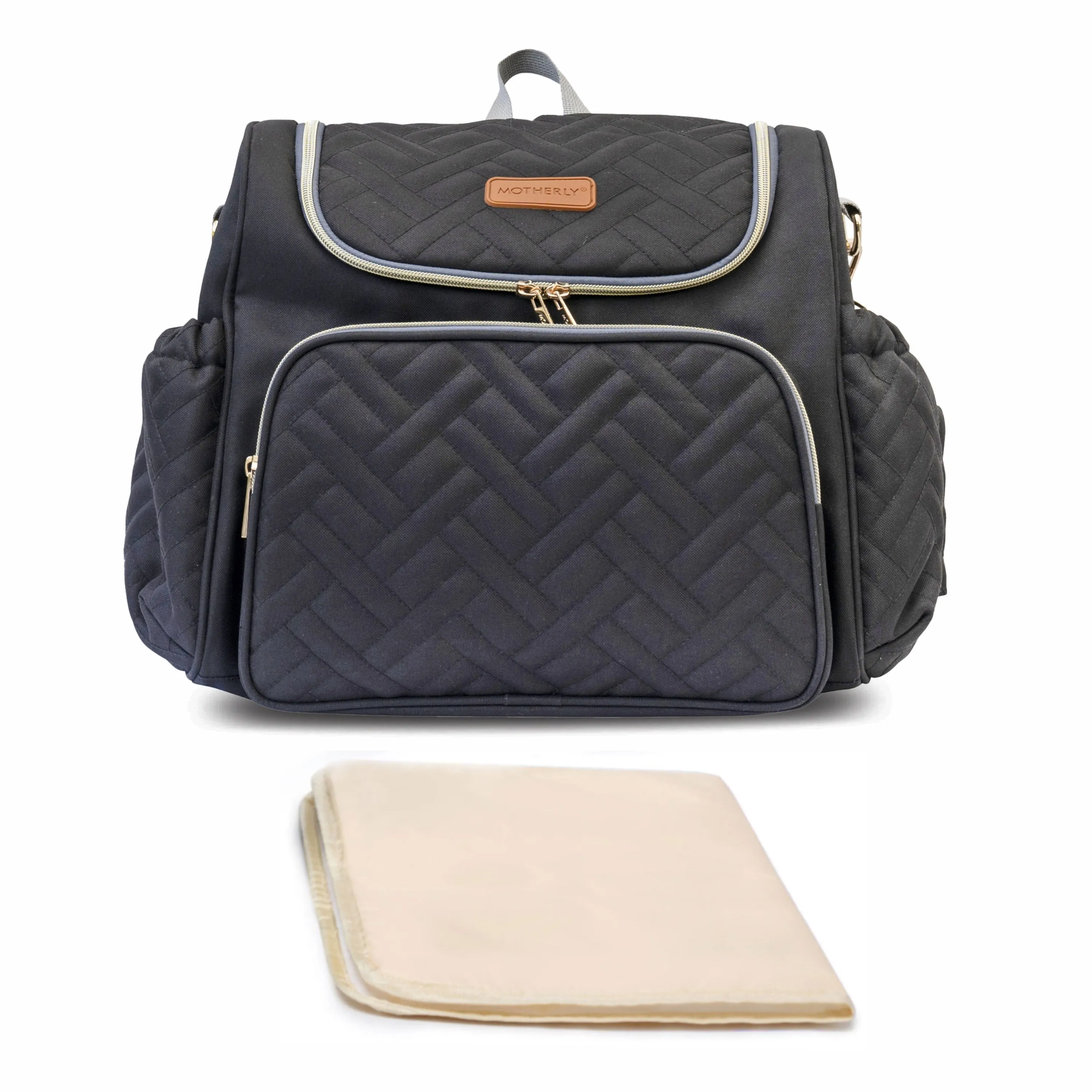 Motherly Diaper Quilted Diaper Bag for Mothers for Travel with Changing Mat - Spacious Diaper Bags for Mom | Baby Bag with Multi-Pocket Design | Maternity Bags for Mother and Baby (Black)