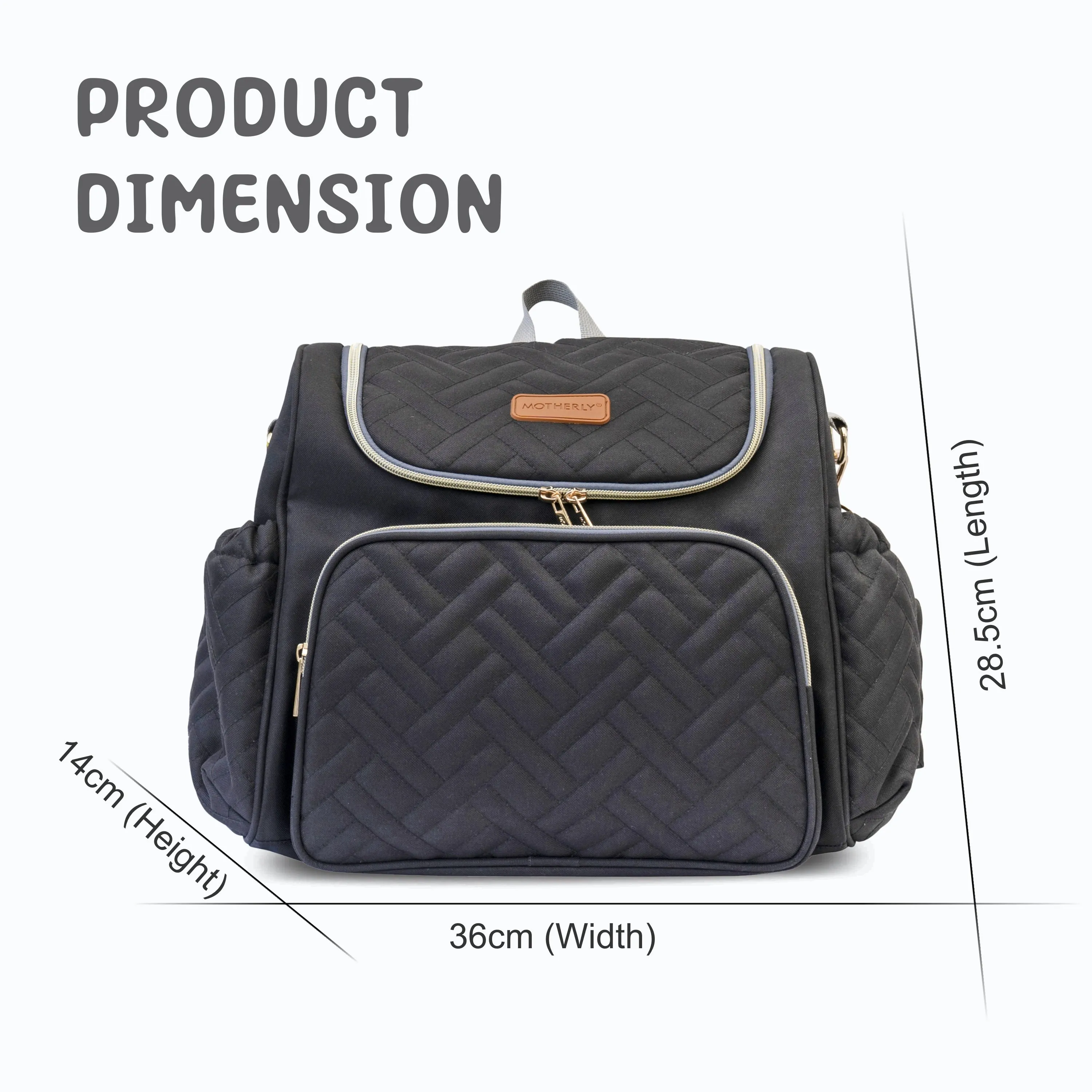 Motherly Diaper Quilted Diaper Bag for Mothers for Travel with Changing Mat - Spacious Diaper Bags for Mom | Baby Bag with Multi-Pocket Design | Maternity Bags for Mother and Baby (Black)