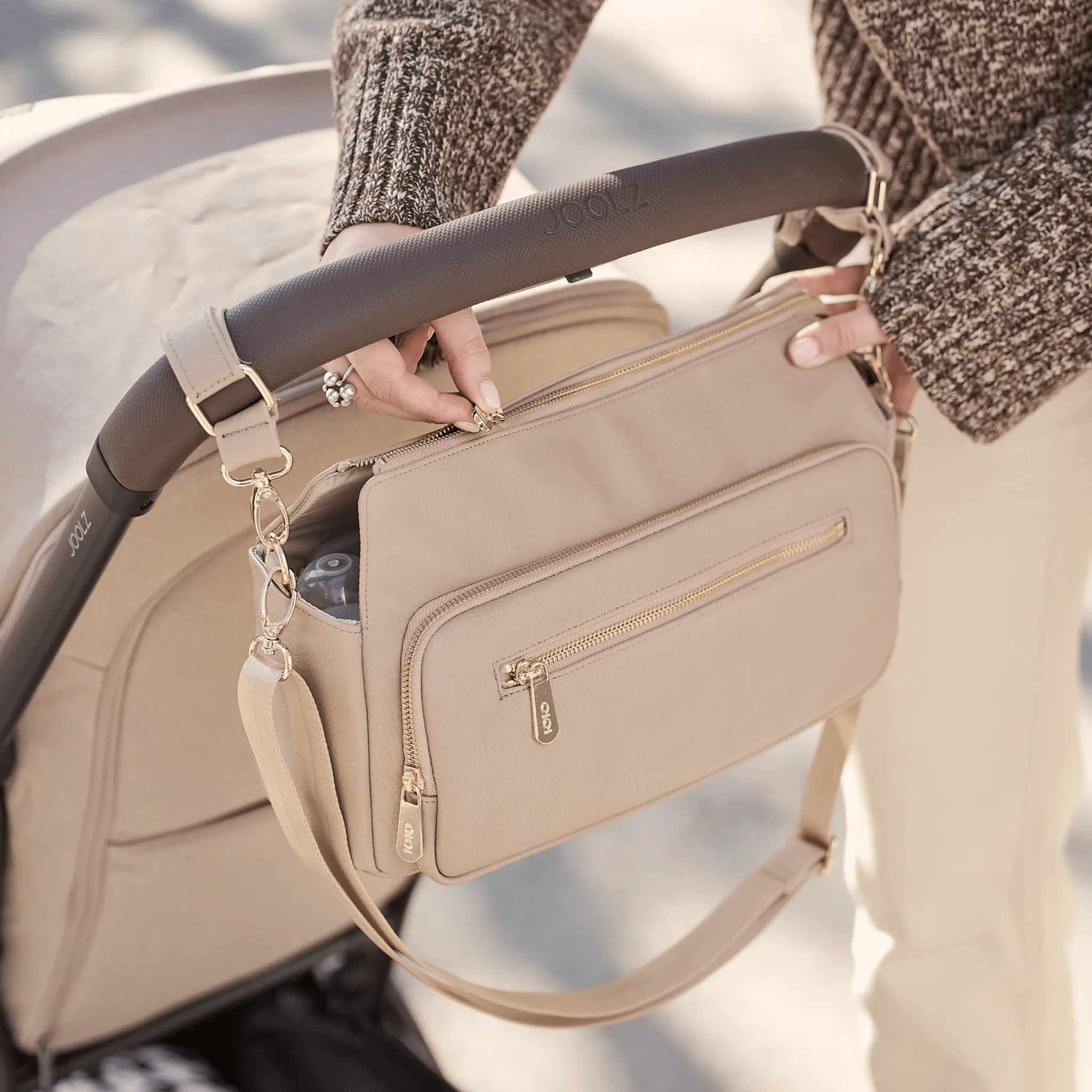 OiOi - Multitasker Pram Caddy - Oat Vegan Leather