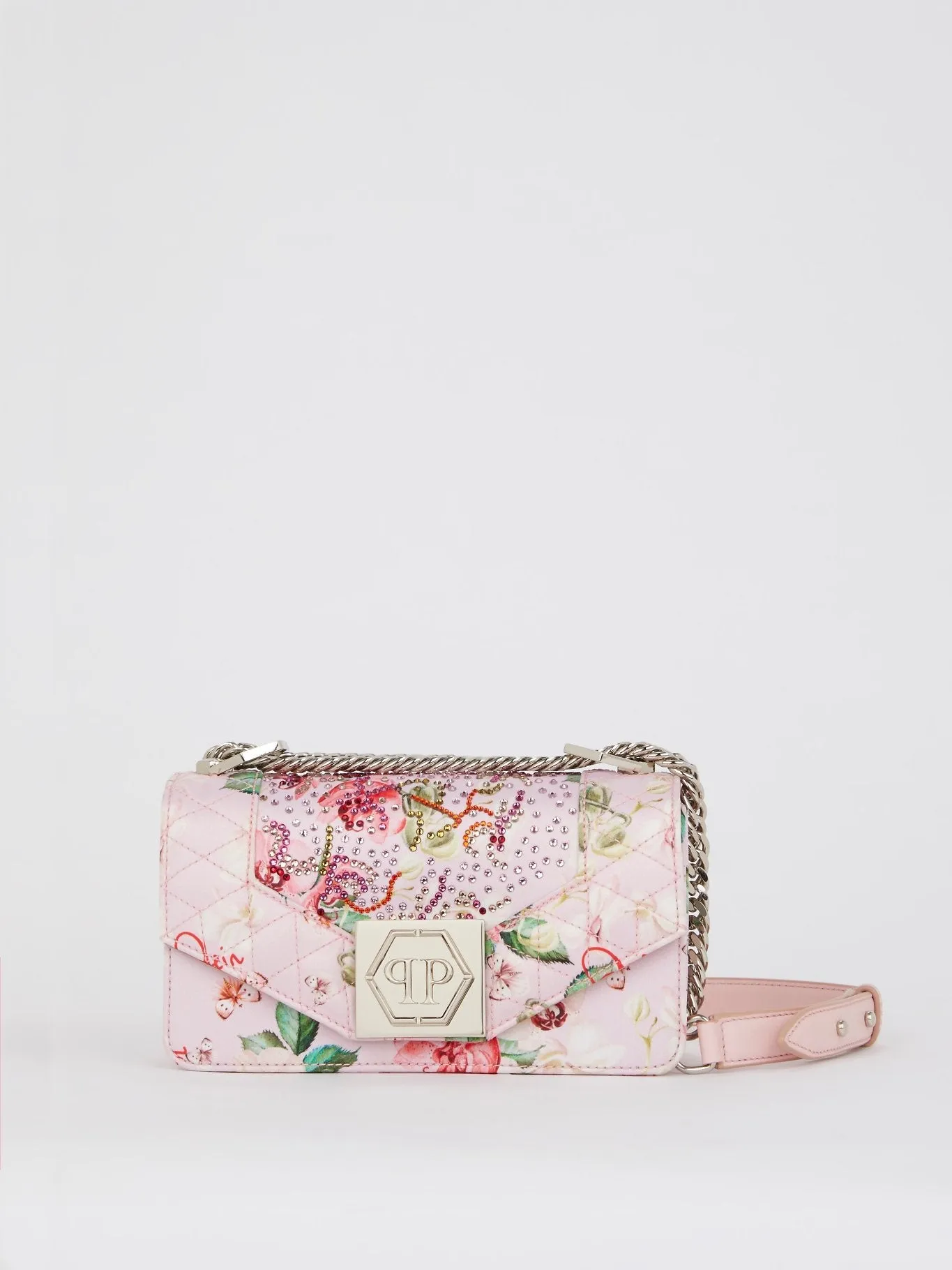 Pink Floral Quilted Studded Shoulder Bag