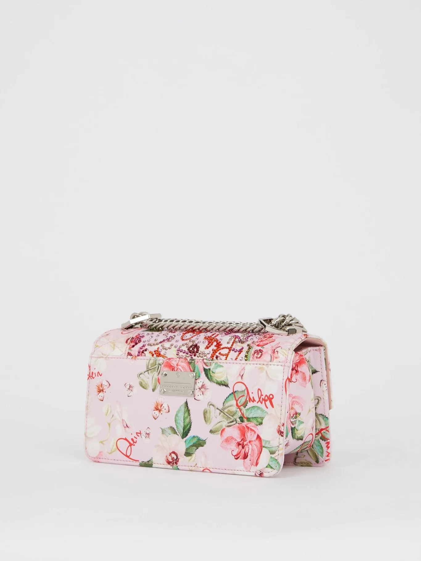 Pink Floral Quilted Studded Shoulder Bag