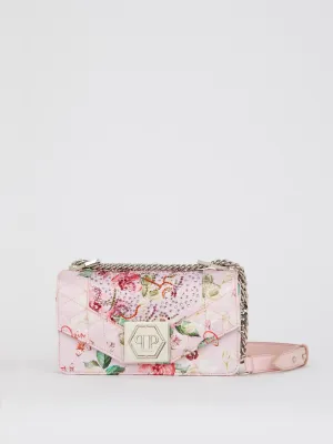Pink Floral Quilted Studded Shoulder Bag