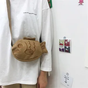 Realaiot Cartoon Fish Canvas Ladies Messenger Bag Casual Female Small Shoulder Bags Portable Girl Student Crossbody Bags Phone Purse