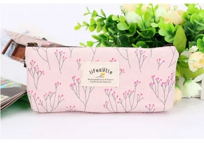 Realaiot Cute Kawaii Floral Flower Canvas Zipper Pencil Cases Lovely Fabric Flower Tree Pen Bags School Supplies Free shipping