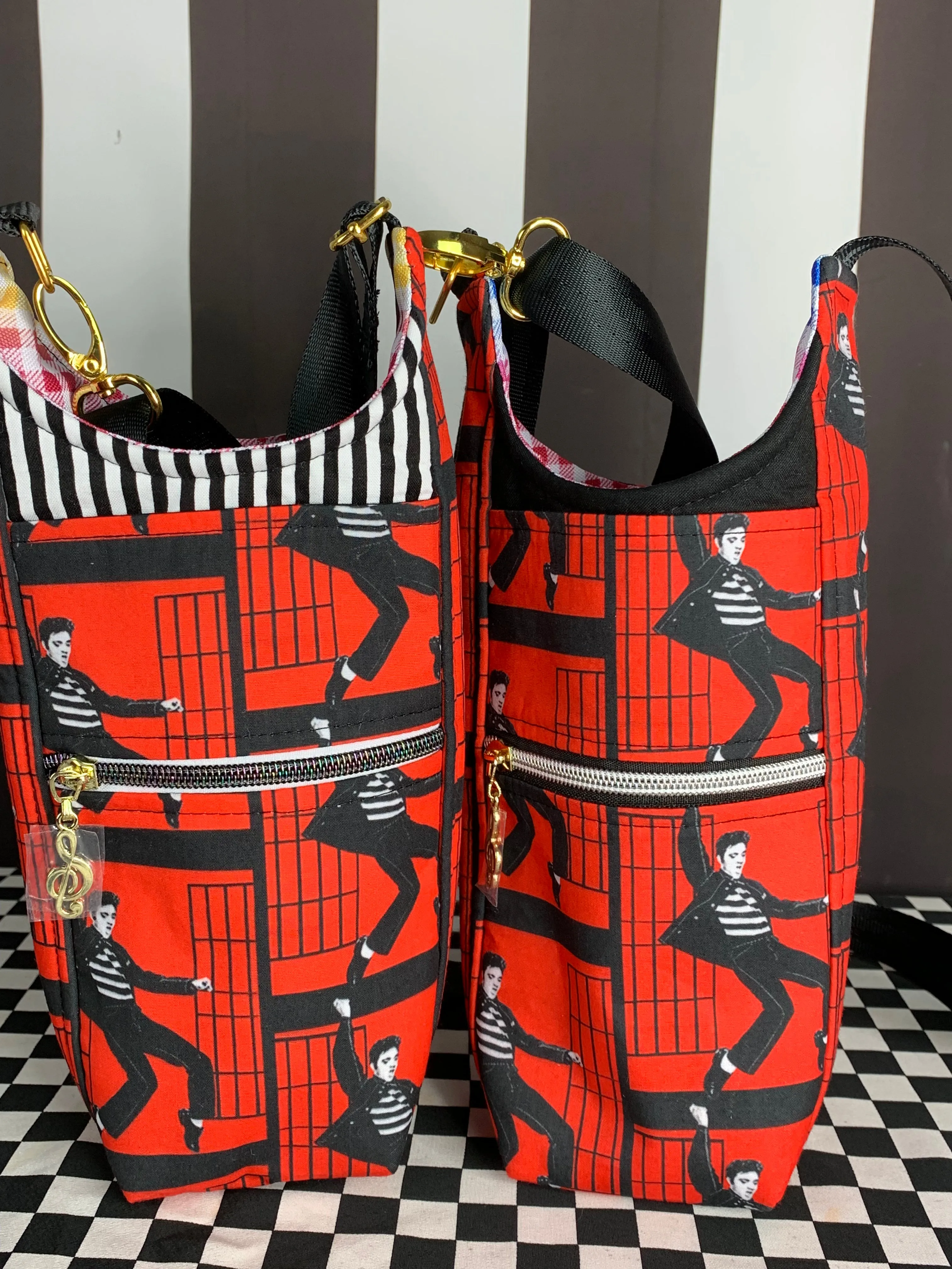 Red jailhouse rock drink bottle crossbody bag