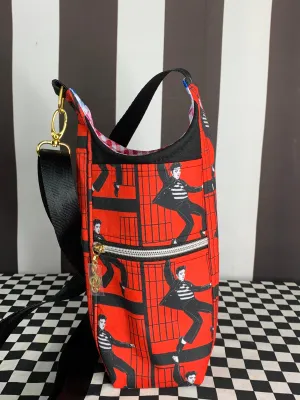 Red jailhouse rock drink bottle crossbody bag