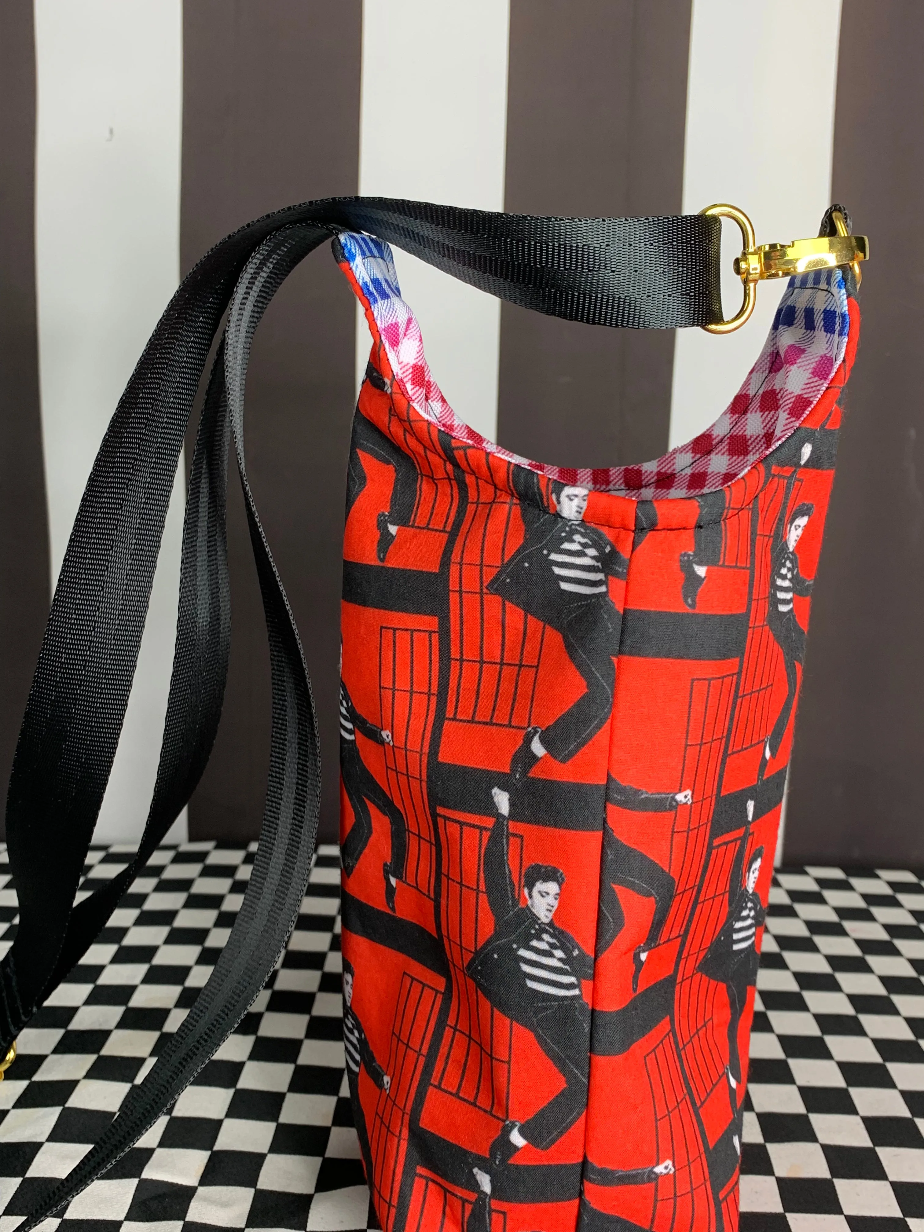 Red jailhouse rock drink bottle crossbody bag