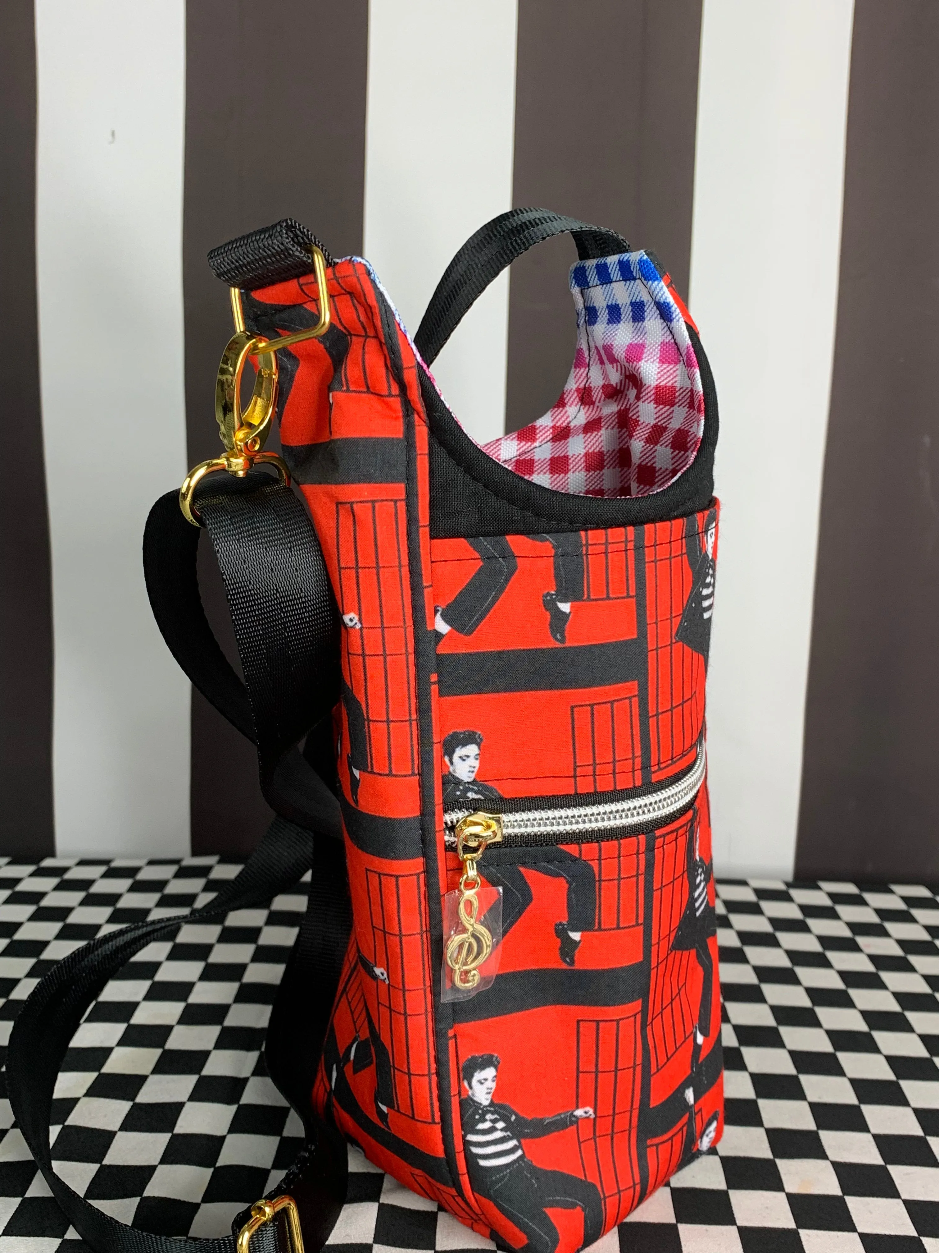 Red jailhouse rock drink bottle crossbody bag