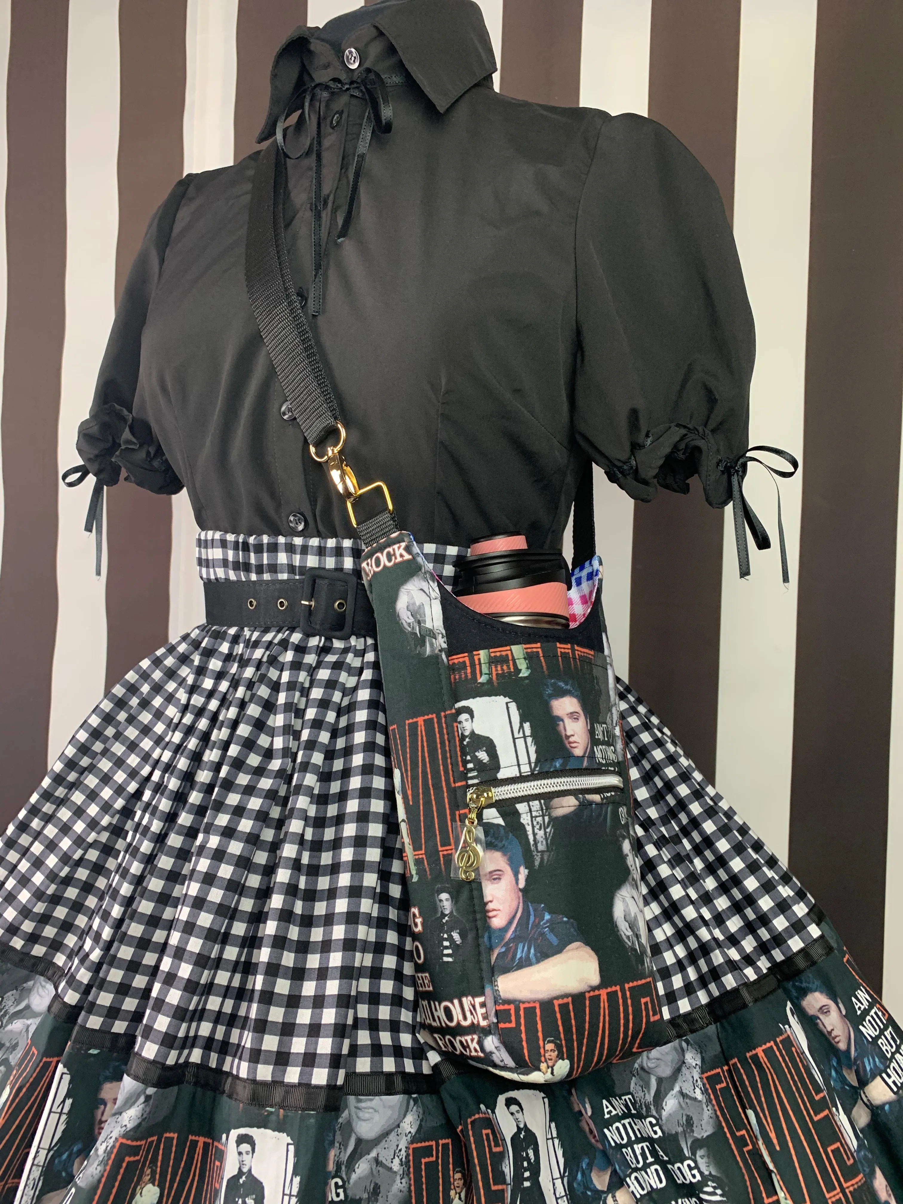 Red jailhouse rock drink bottle crossbody bag