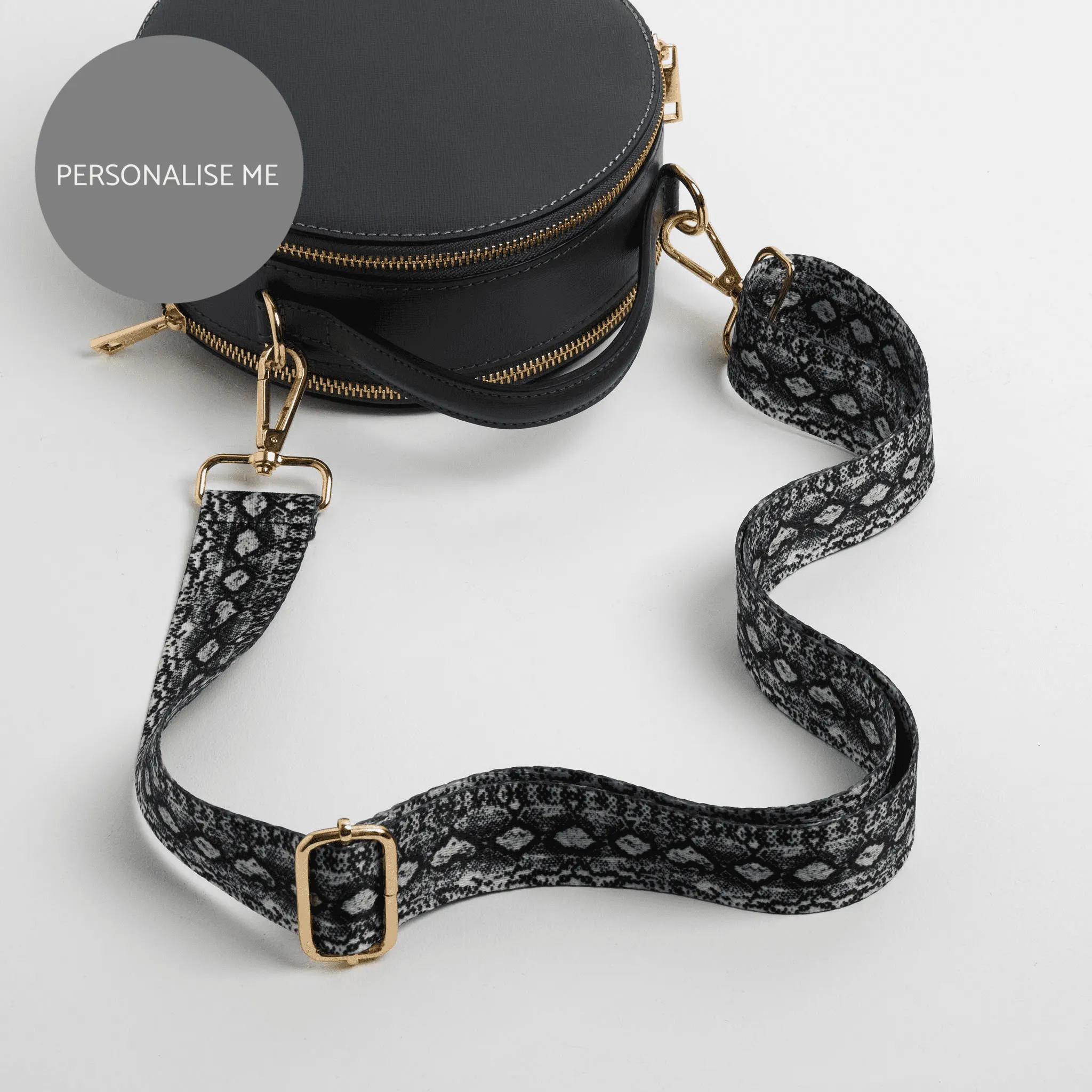 Rome Round Circle Crossbody Bag in Dark Grey with Snake Strap