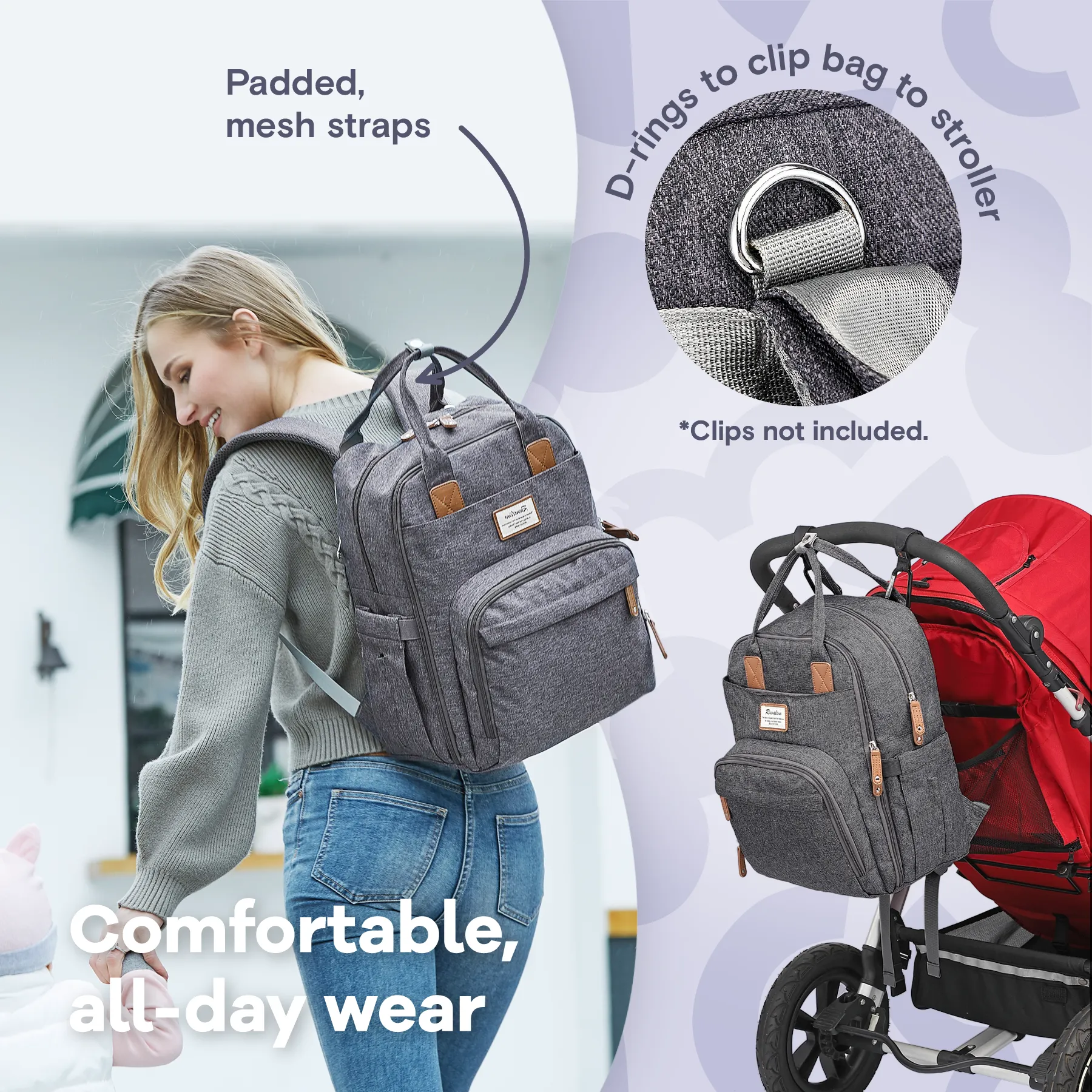 Ruvalino Classic Diaper Bag Backpack - Dark Gray
