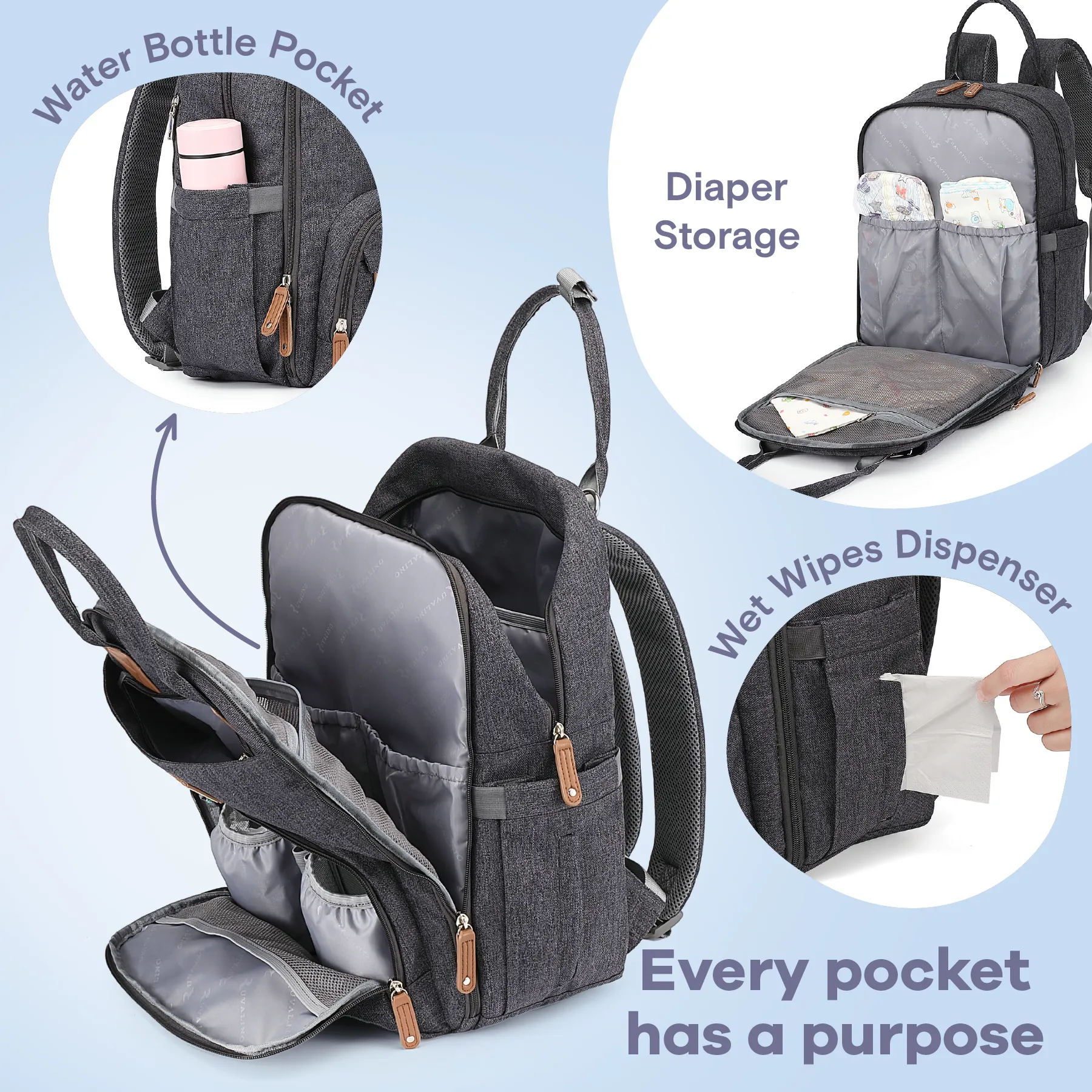 Ruvalino Classic Diaper Bag Backpack - Dark Gray