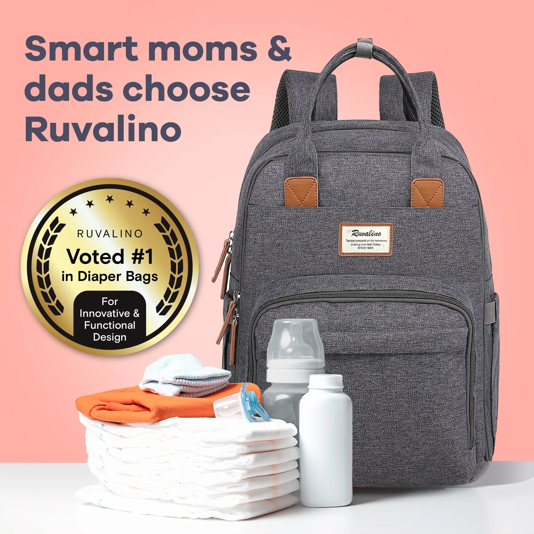 Ruvalino Classic Diaper Bag Backpack - Dark Gray