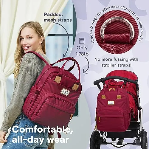 Ruvalino Classic Diaper Bag Backpack - Purplish Red