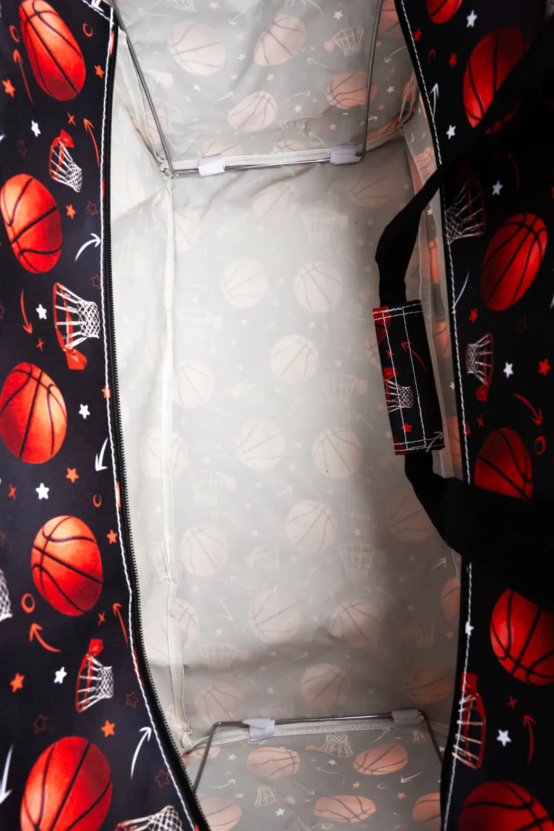 Shooting Hoops Collapsible Double Haul-It-All Basket with Mesh Pockets and Lid