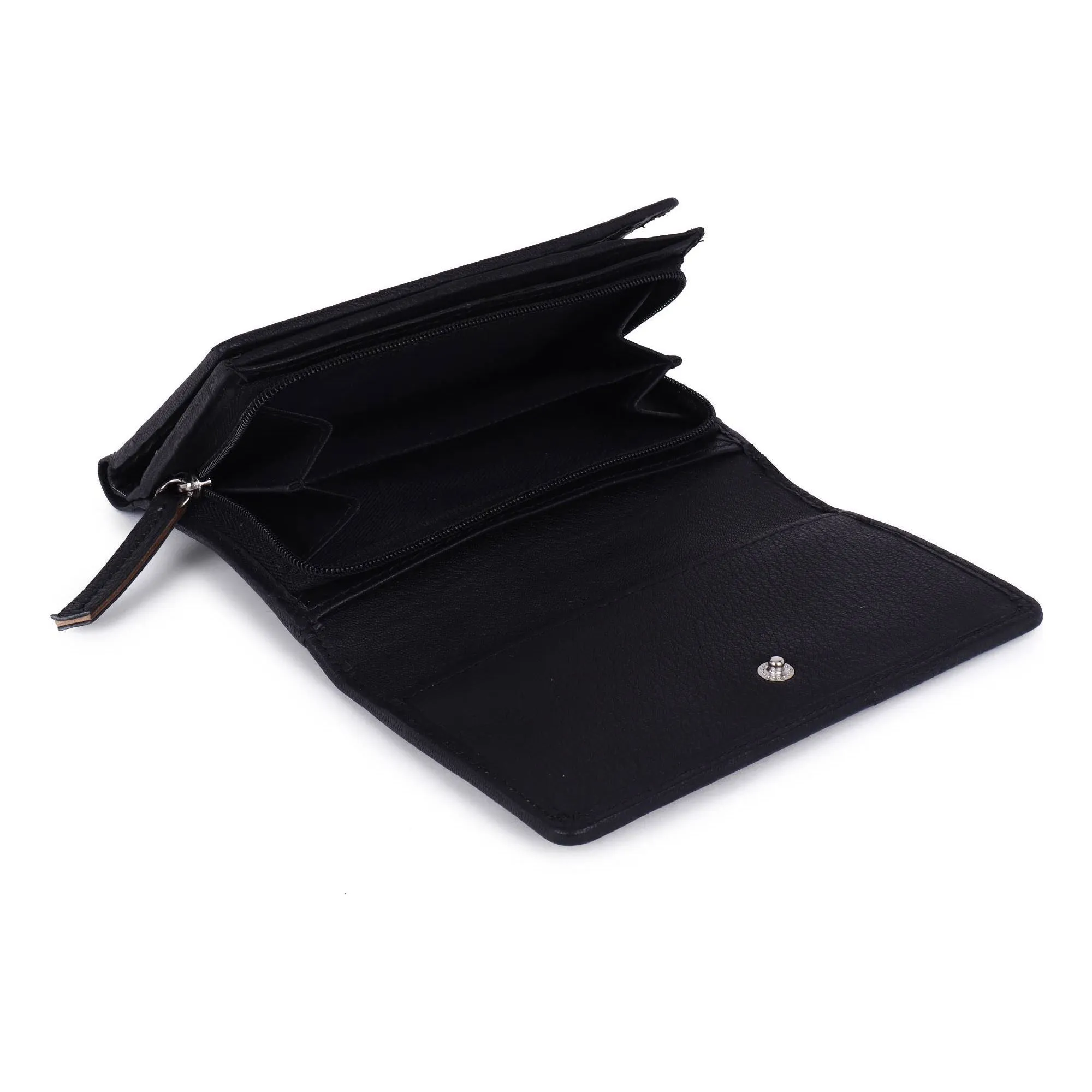 Sixtease Bags - Leather Cowhide Trifold Women's Wallet - Black