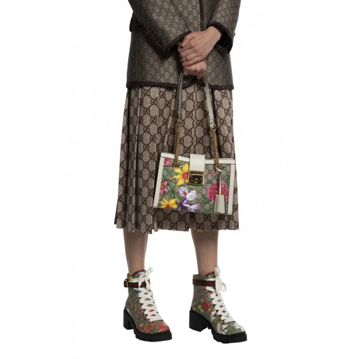 Small Padlock GG Flora Shoulder Bag