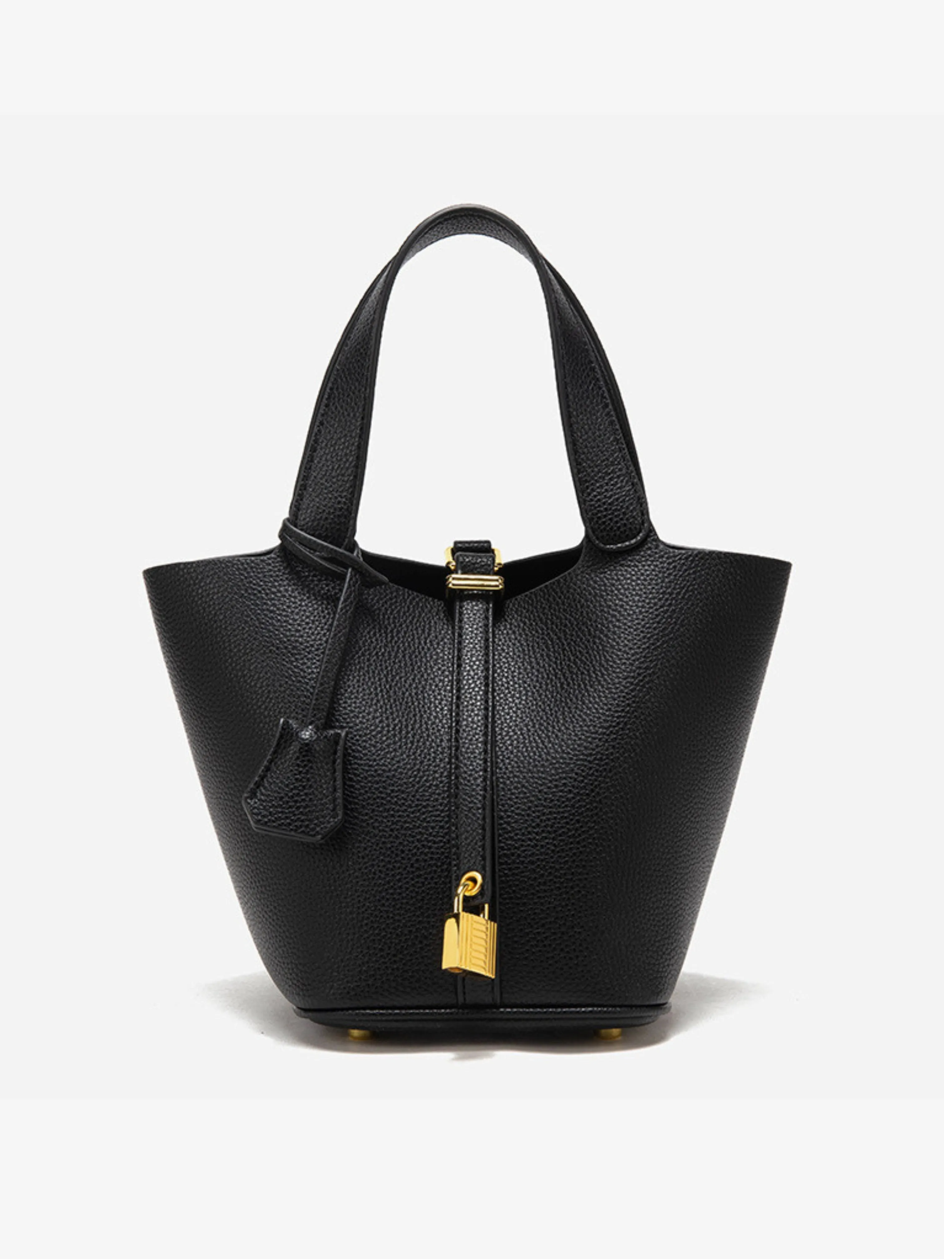 Structured Bucket Tote | Faux Leather | Padlock Detail