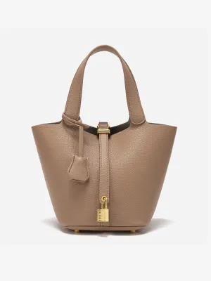 Structured Bucket Tote | Faux Leather | Padlock Detail