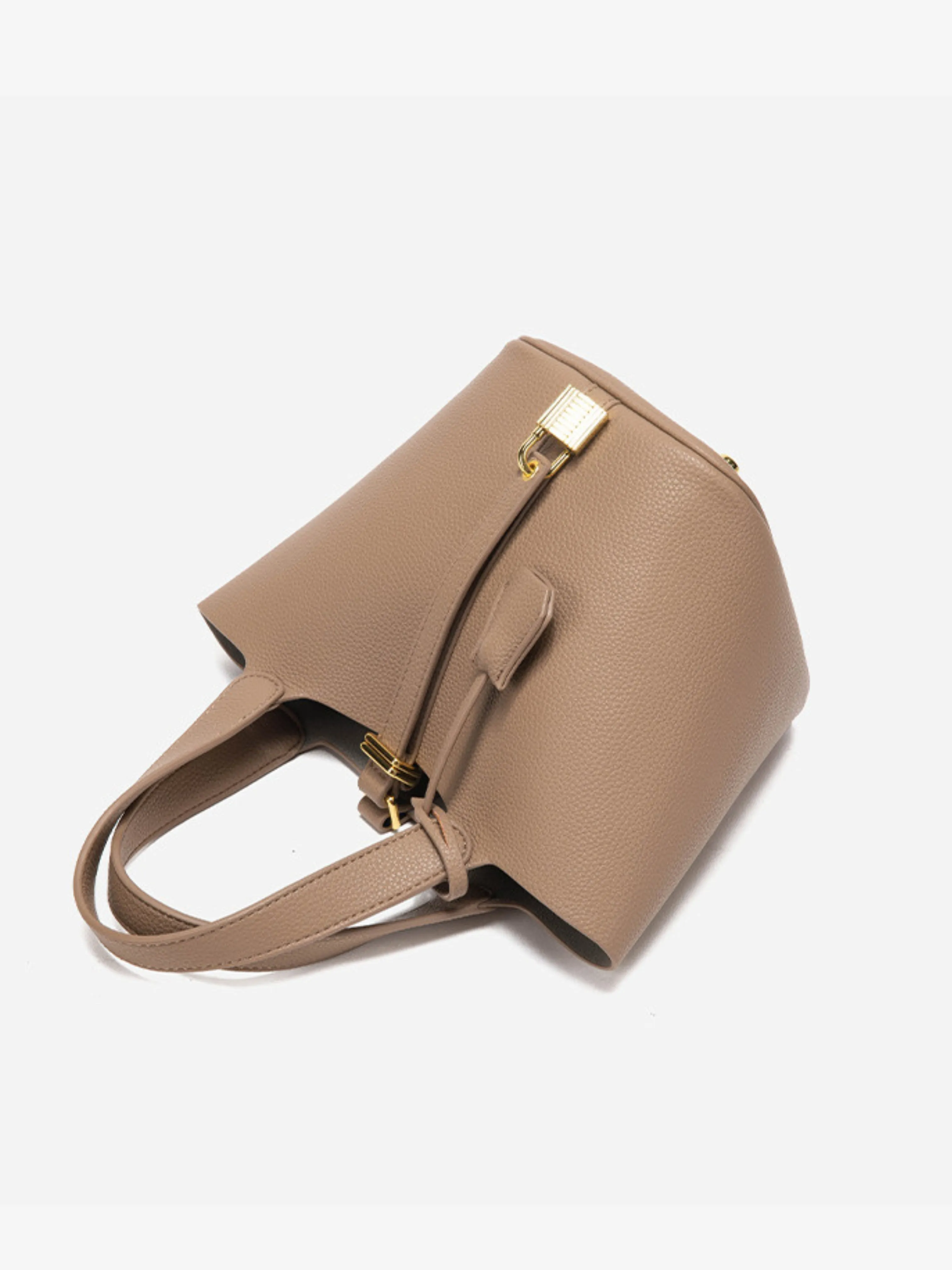 Structured Bucket Tote | Faux Leather | Padlock Detail