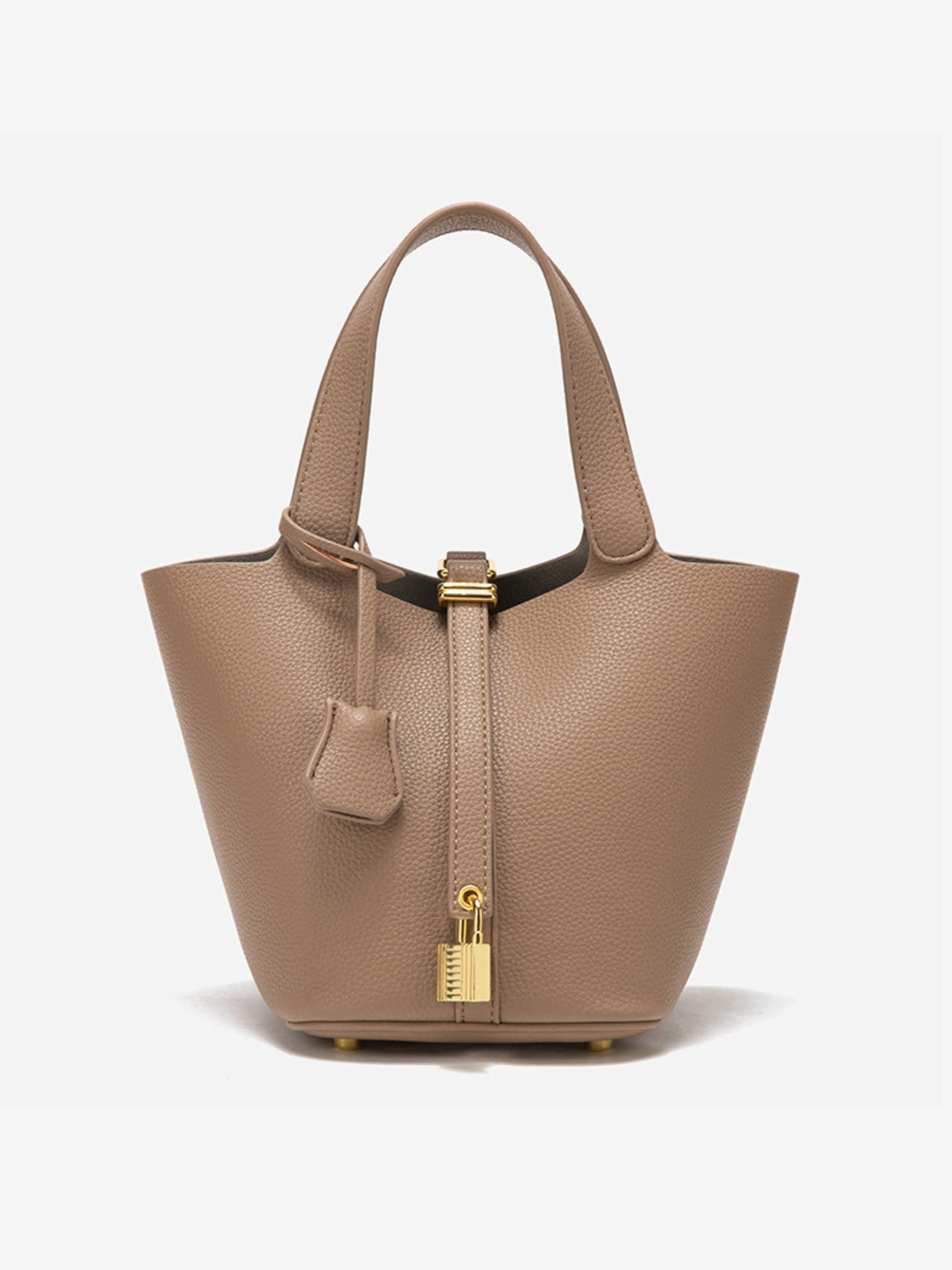 Structured Bucket Tote | Faux Leather | Padlock Detail