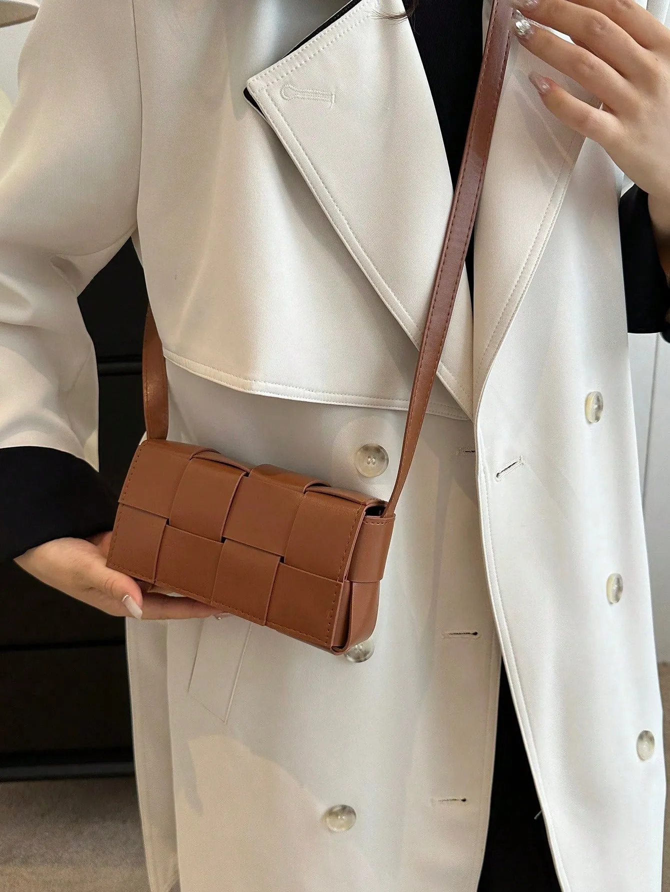 Unique Personality Design Single Shoulder Crossbody Small Square Bag - Brown