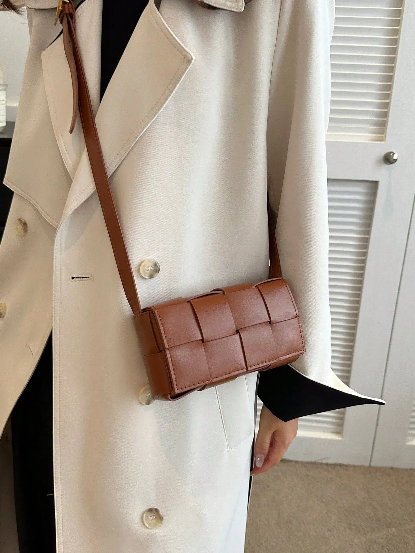 Unique Personality Design Single Shoulder Crossbody Small Square Bag - Brown