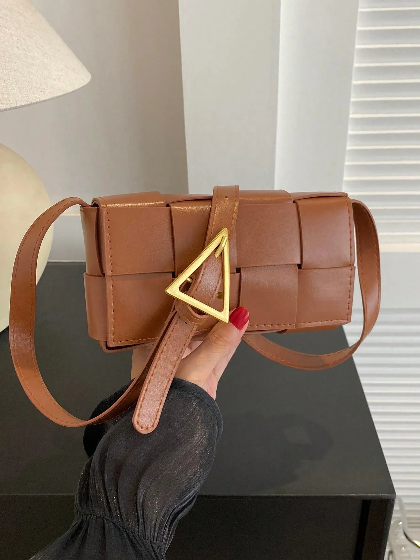 Unique Personality Design Single Shoulder Crossbody Small Square Bag - Brown