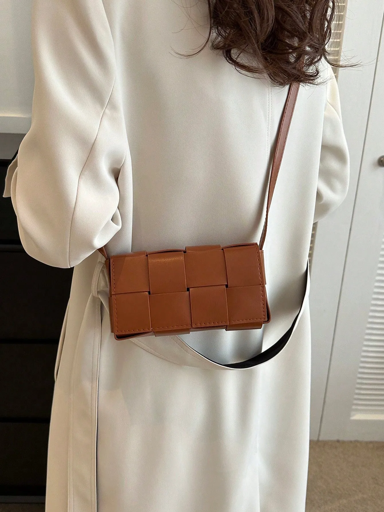 Unique Personality Design Single Shoulder Crossbody Small Square Bag - Brown