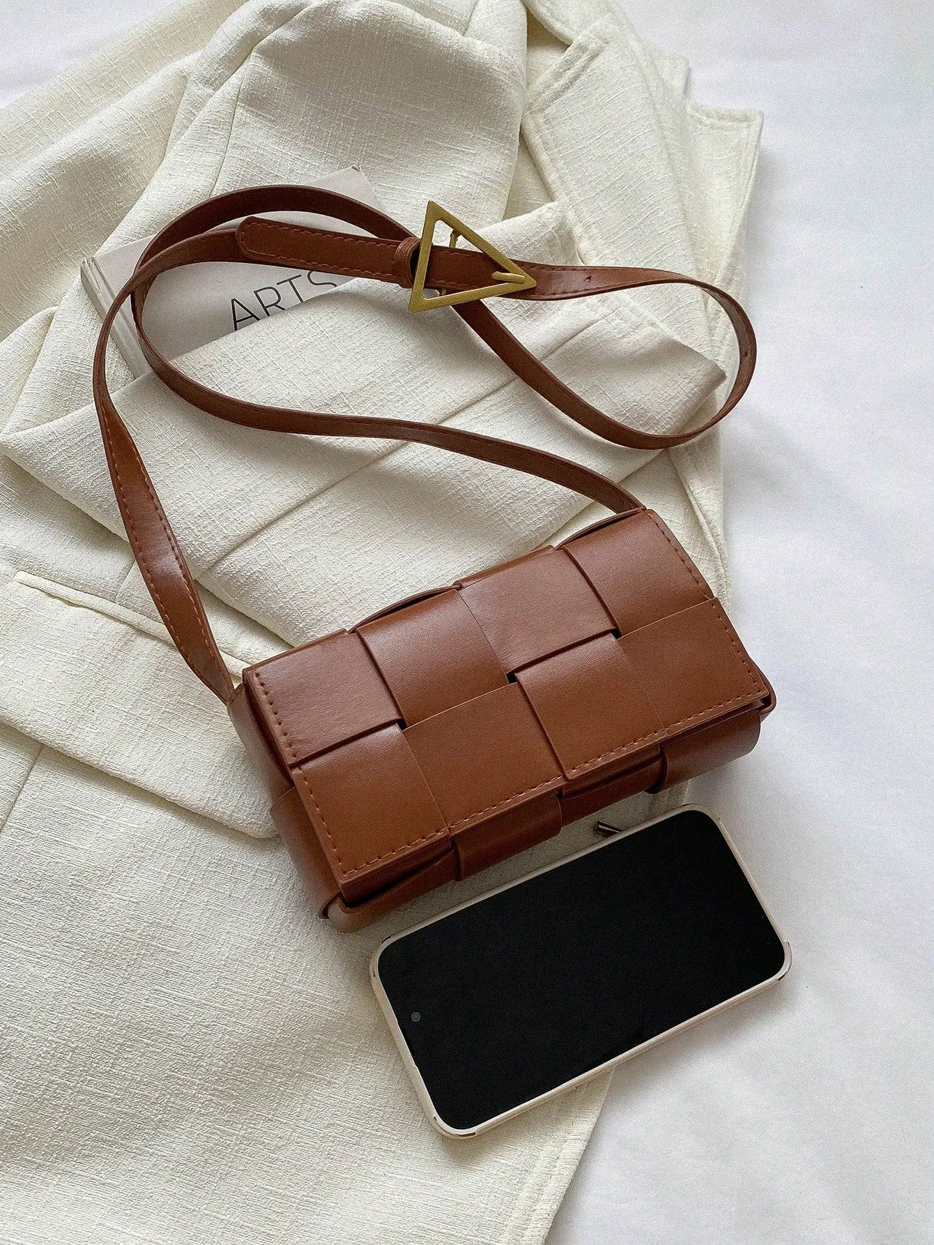 Unique Personality Design Single Shoulder Crossbody Small Square Bag - Brown