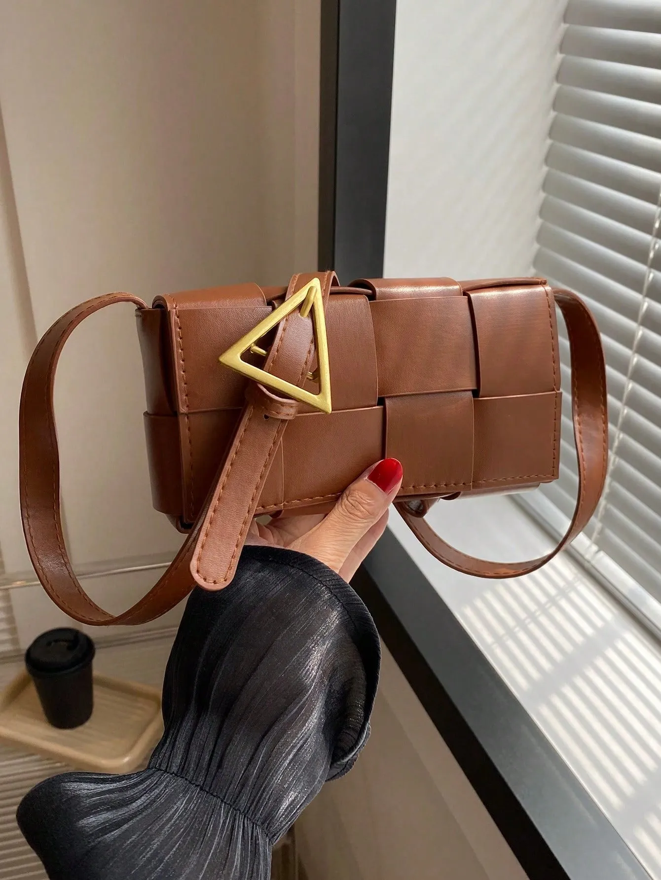 Unique Personality Design Single Shoulder Crossbody Small Square Bag - Brown