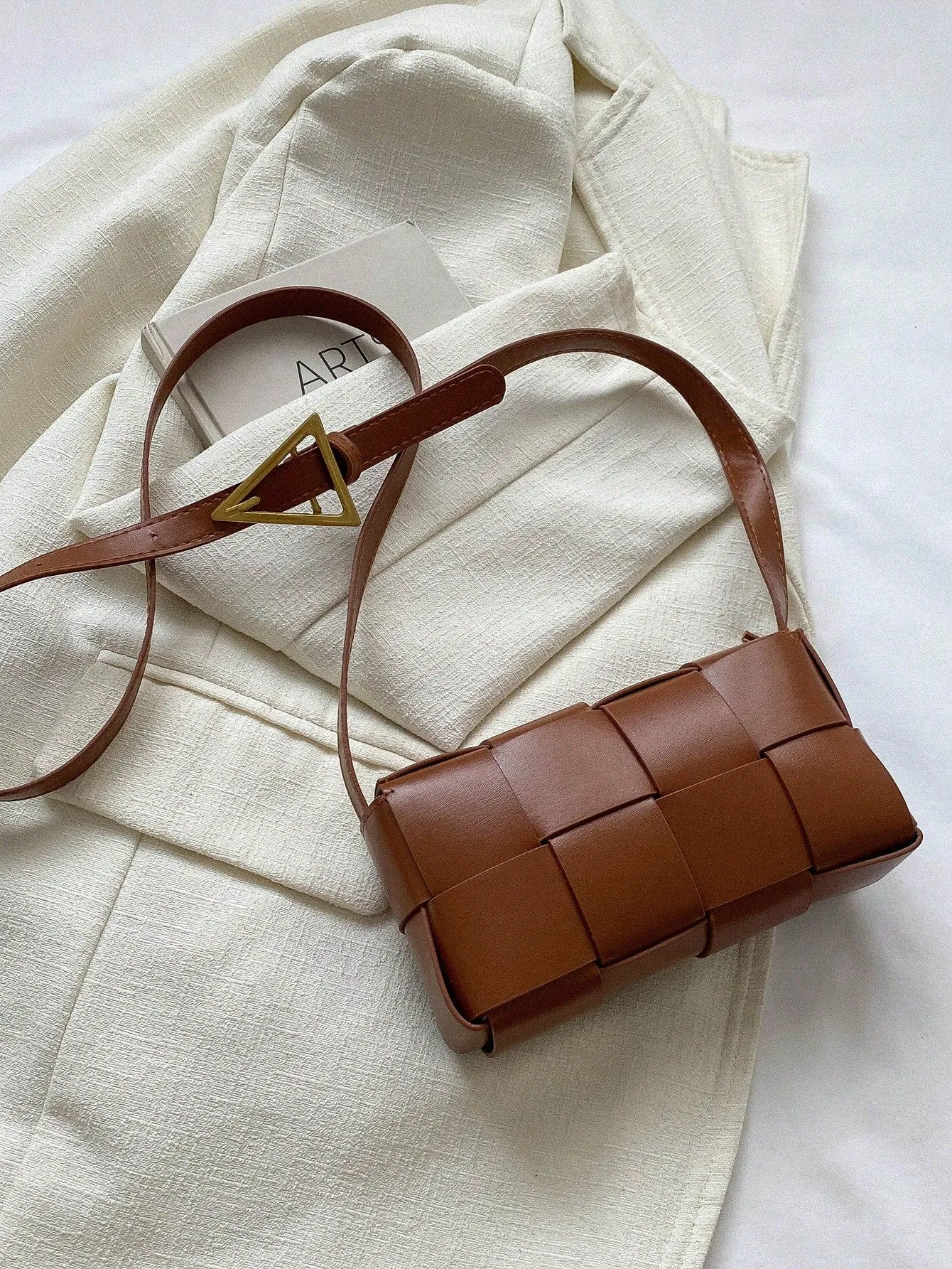 Unique Personality Design Single Shoulder Crossbody Small Square Bag - Brown
