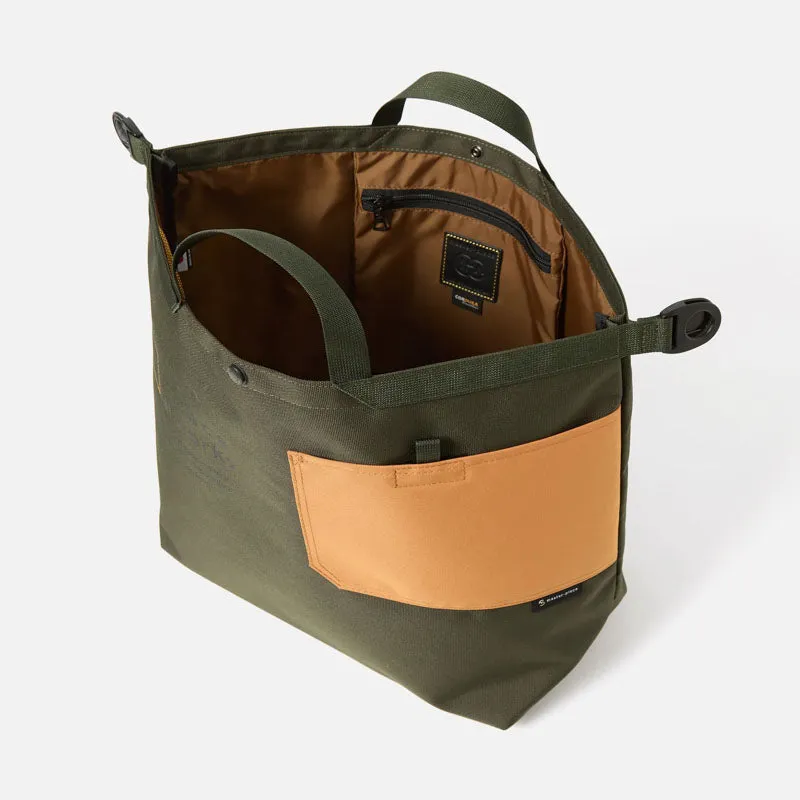 UNIVERSAL WORKS Recycled Tech Canvas Large Tote Bag in Olive