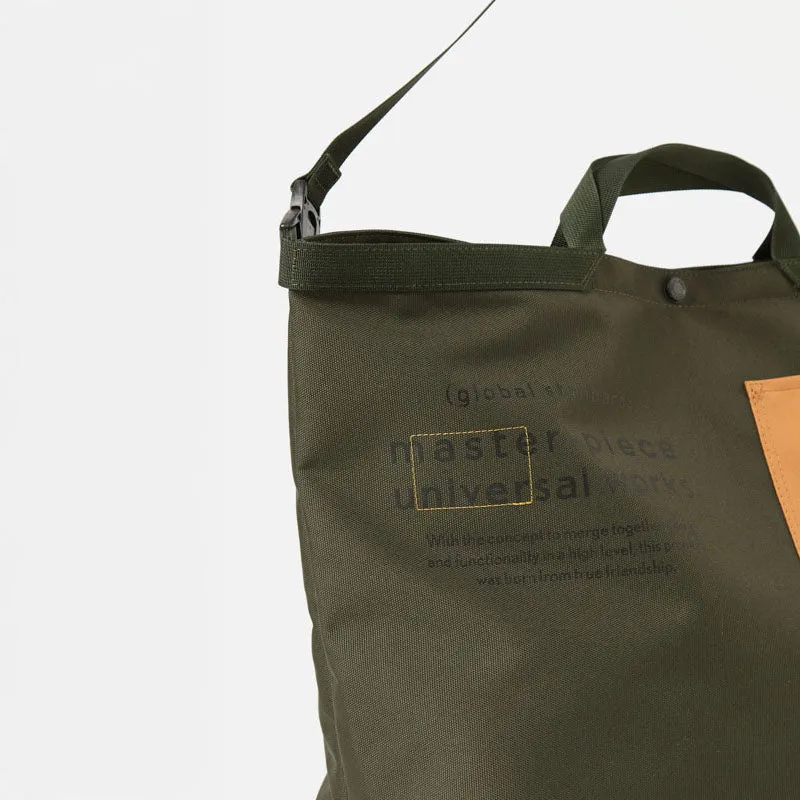 UNIVERSAL WORKS Recycled Tech Canvas Large Tote Bag in Olive